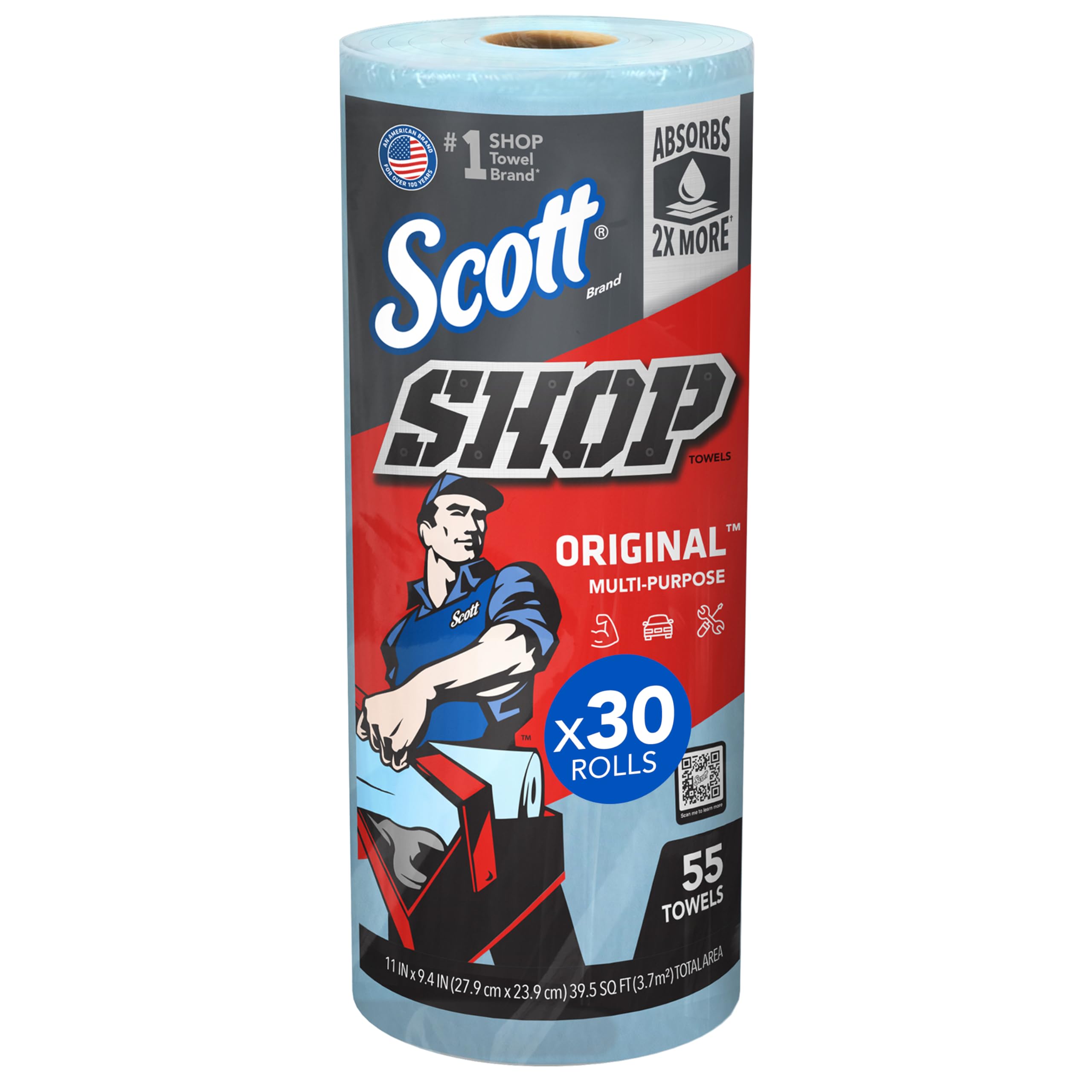Scott Original Shop Blue Towels (75130), 9.4"x11" Cloth-like Paper Towel (30 Rolls of 55 Sheets, 1,650 Sheet Total)