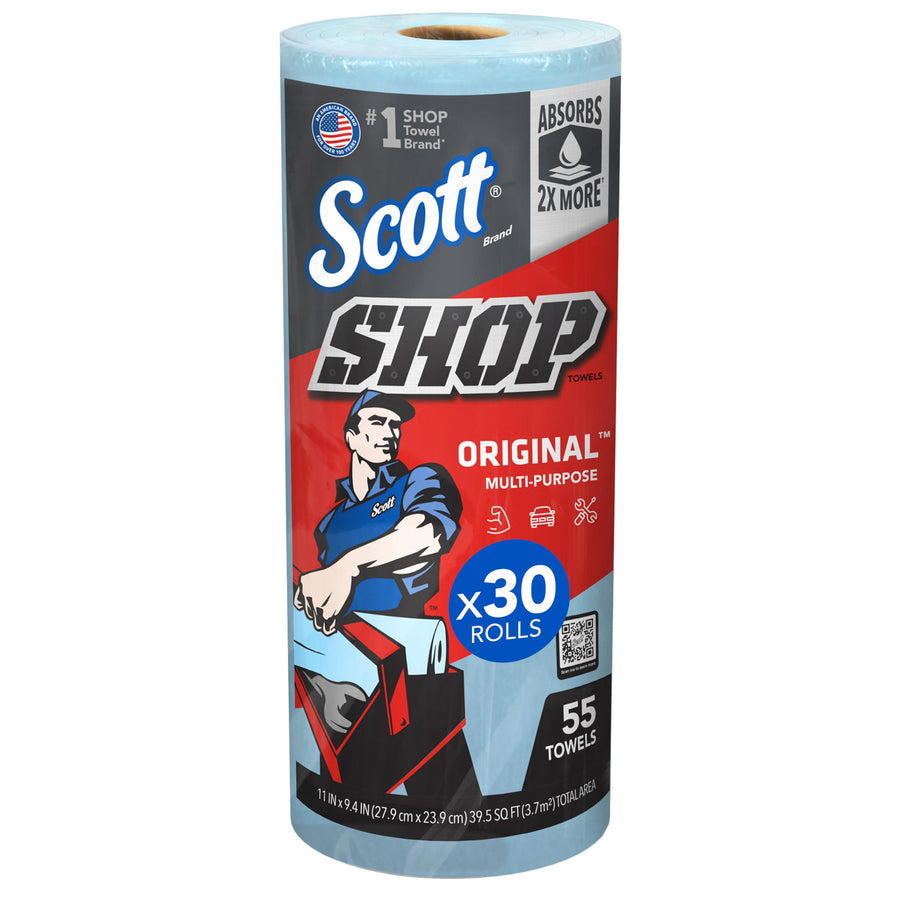 Scott Original Shop Blue Towels (75130), 9.4"x11" Cloth-like Paper Towel (30 Rolls of 55 Sheets, 1,650 Sheet Total)