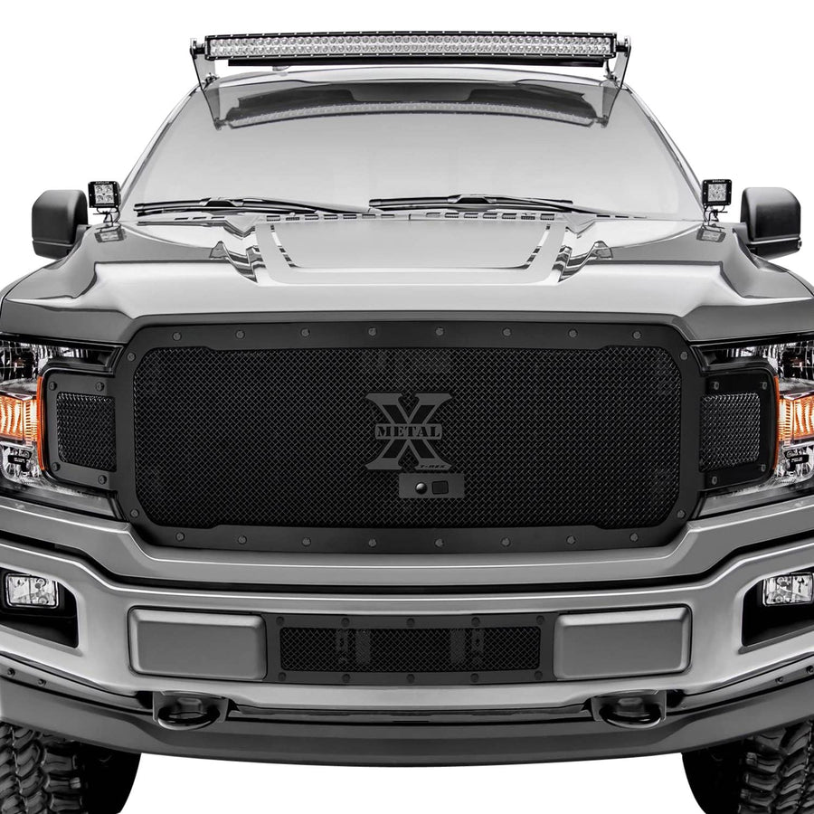 F-150 2018-2020 Stealth X-Metal Grille, Black, 1 Pc, Replacement, Black Studs, Fits Vehicles with Camera - PN #6715791-BR