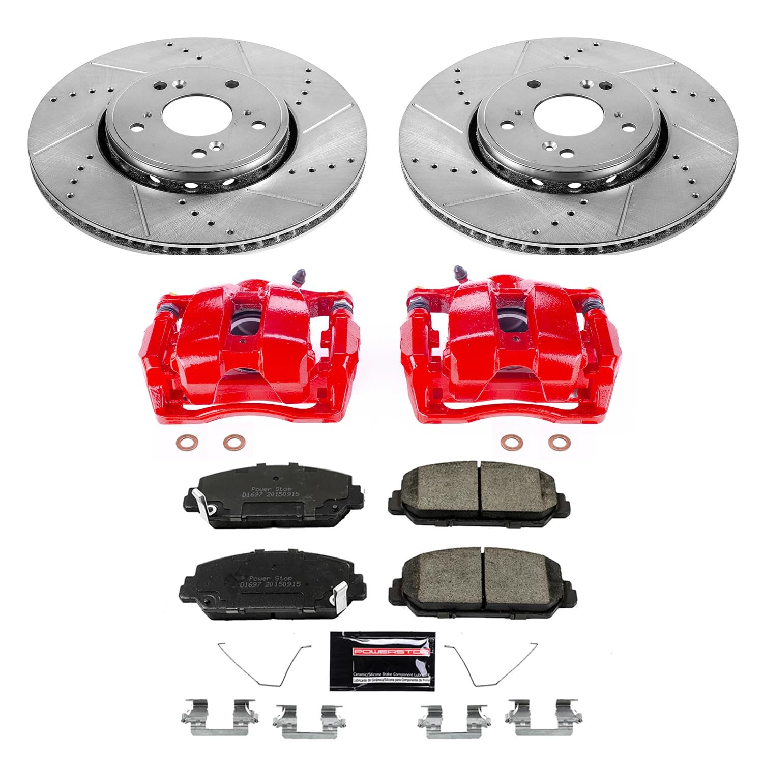 Power Stop Z23 Evolution Sport Front Caliper Brake Kit-Drilled/Slotted Rotors | Carbon Ceramic Brake Pads | For Acura RDX 2013-2018 [Vehicle Specific] Calipers