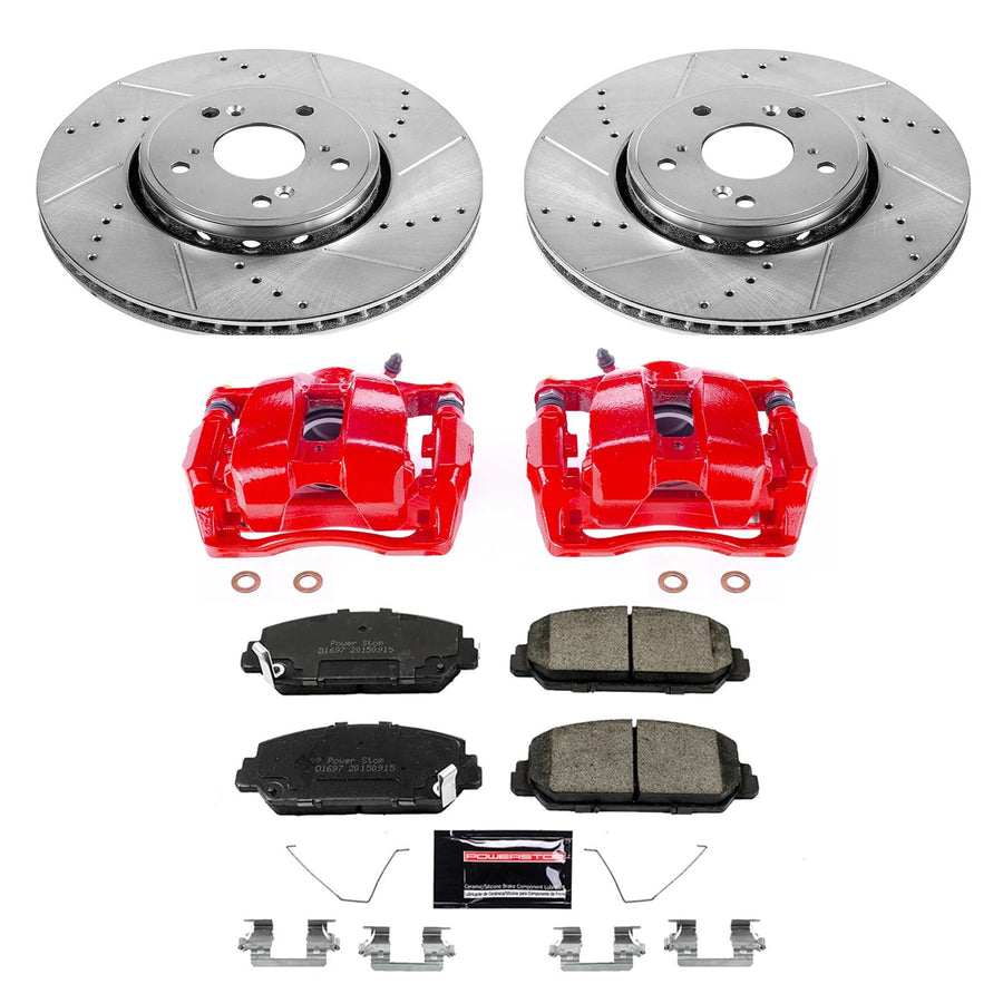 Power Stop Z23 Evolution Sport Front Caliper Brake Kit-Drilled/Slotted Rotors | Carbon Ceramic Brake Pads | For Acura RDX 2013-2018 [Vehicle Specific] Calipers