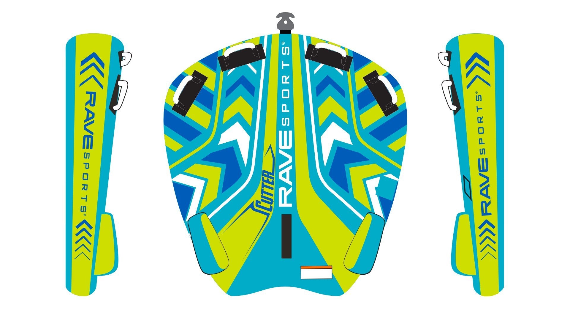 Cutter RAVE Sports Inflatable Towable Tube, 1-2 Riders, Leg Bumpers for Safety, Foam-Filled Reinforced Handles, Quick Connect Tow Point, Deep Water Boarding Strap, Boat Tubes and Towables