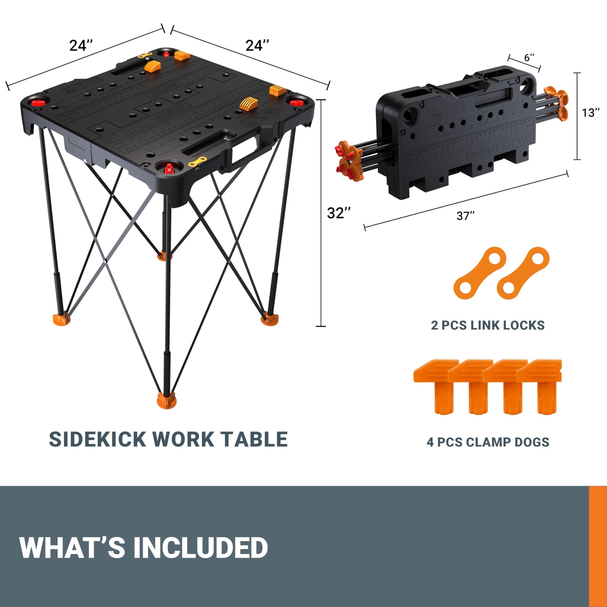 WX066 Worx Sidekick Folding Work Table, Portable All-in-one Work Bench