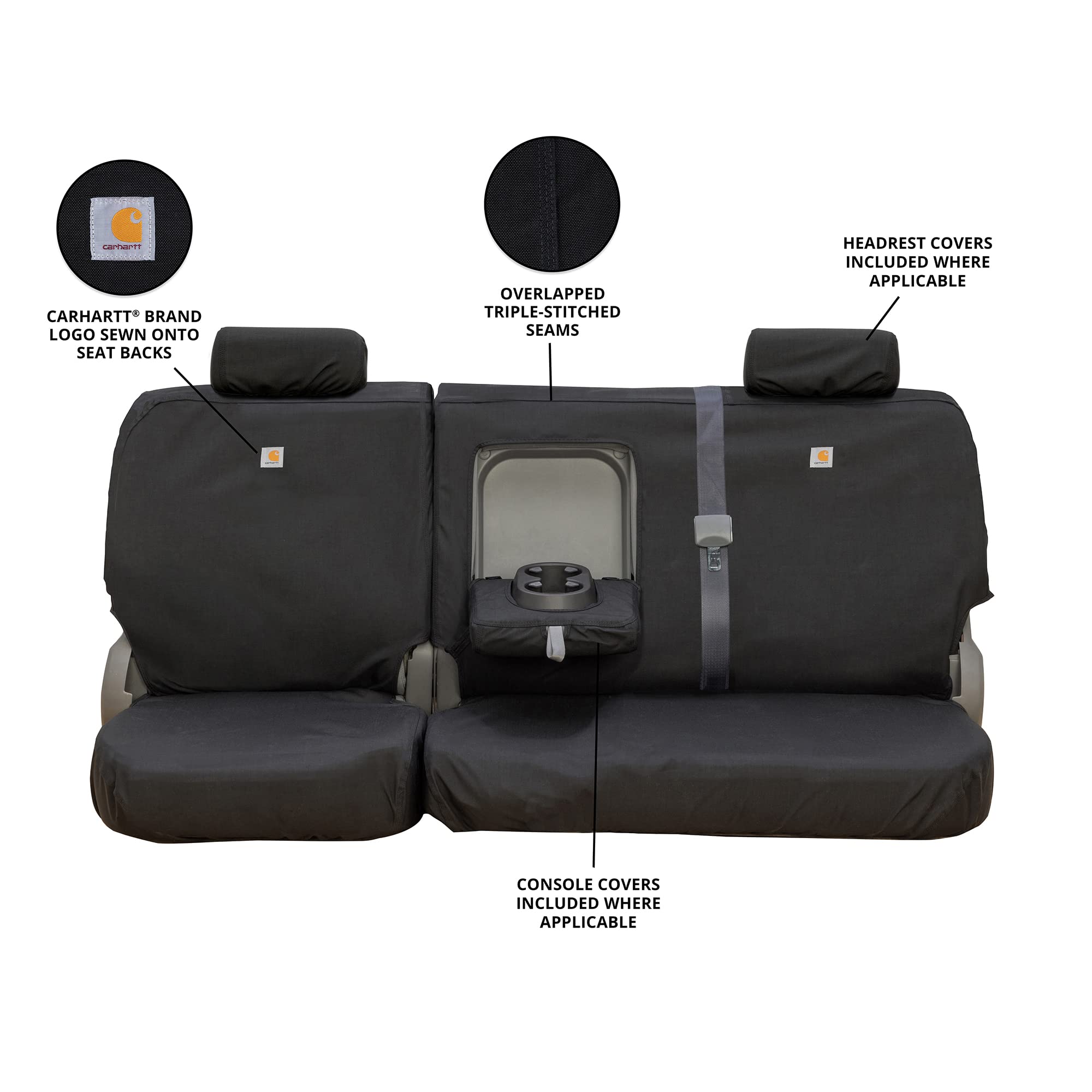 Covercraft Super Dux Carhartt SeatSaver Custom Seat Covers | SSC8497COBK | 2nd Row 60/40 Bench Seat | Compatible with 2019-2022 Ford F-250/F-350 Crew Cab | Black