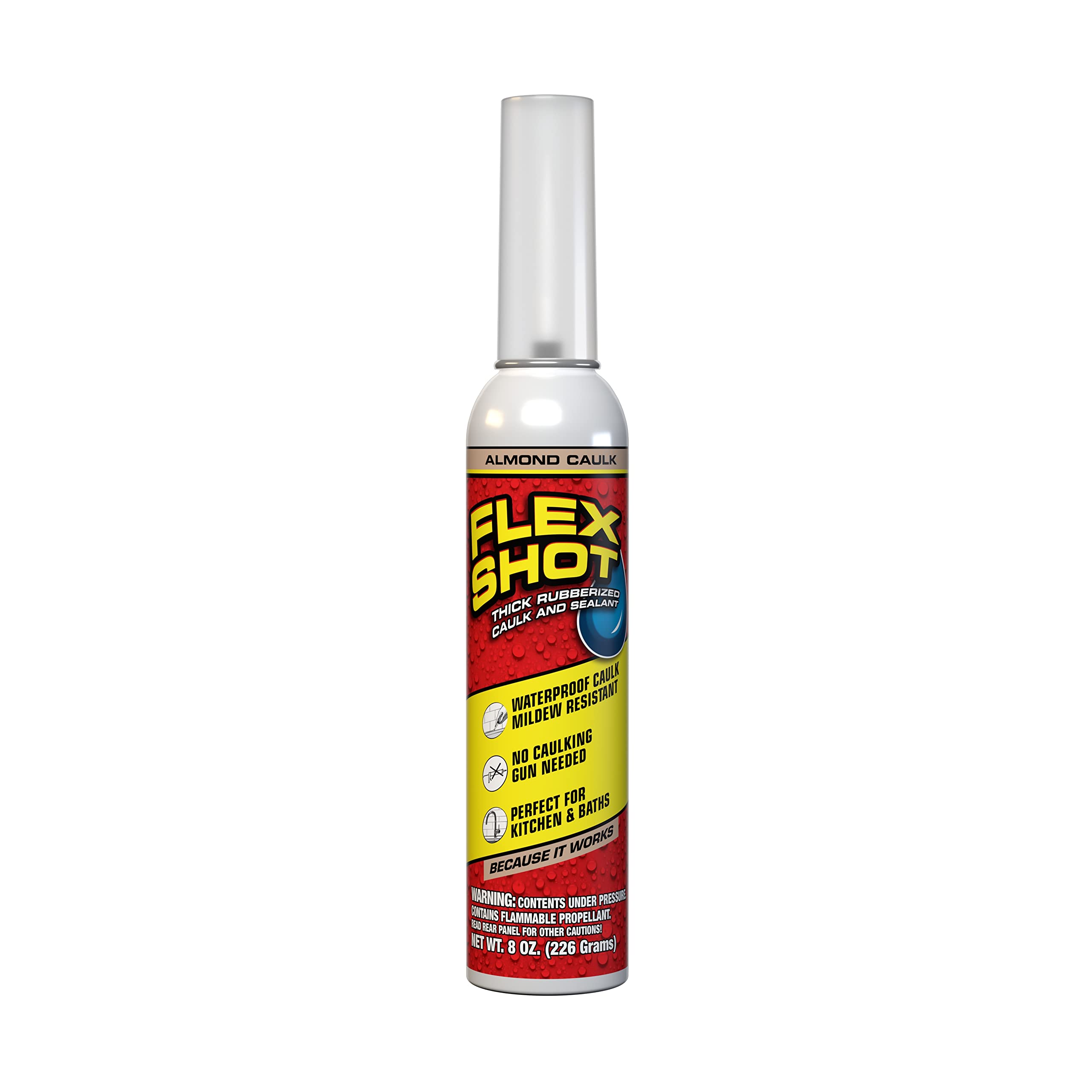 Flexible Rubber Silicone Sealant, Flex Shot, Waterproof Caulk, UV Resistant, No Caulk Gun Needed, Perfect for Kitchen, Bath, Showers, Sinks, Baseboards, Almond, 8oz, 1-Pack