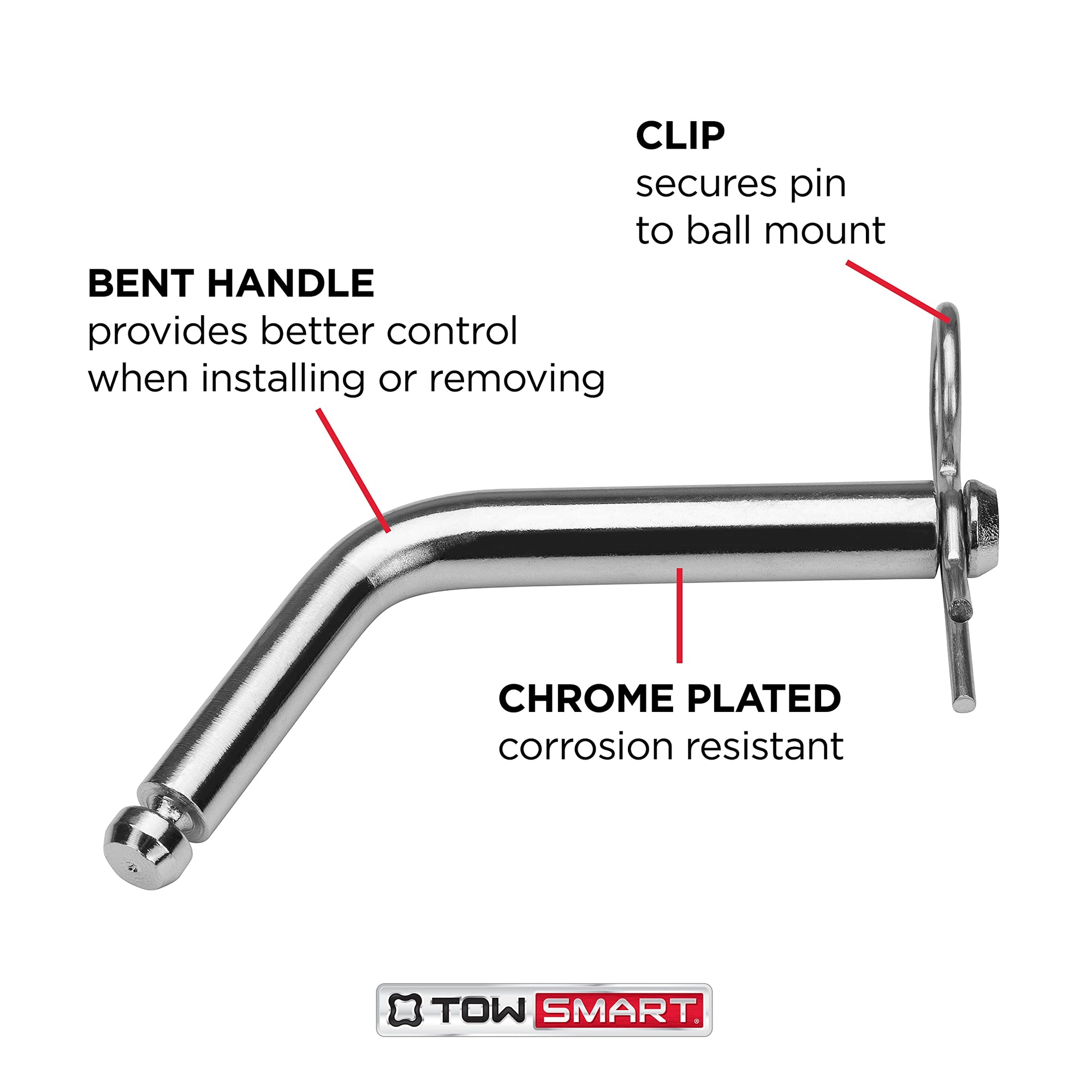 Steel TOWSMART Boomerang Bent Hitch Pin, 1/2 in. and 5/8 in. Diameter Pin, Fits 1-1/4 in. and 2 in. Receivers