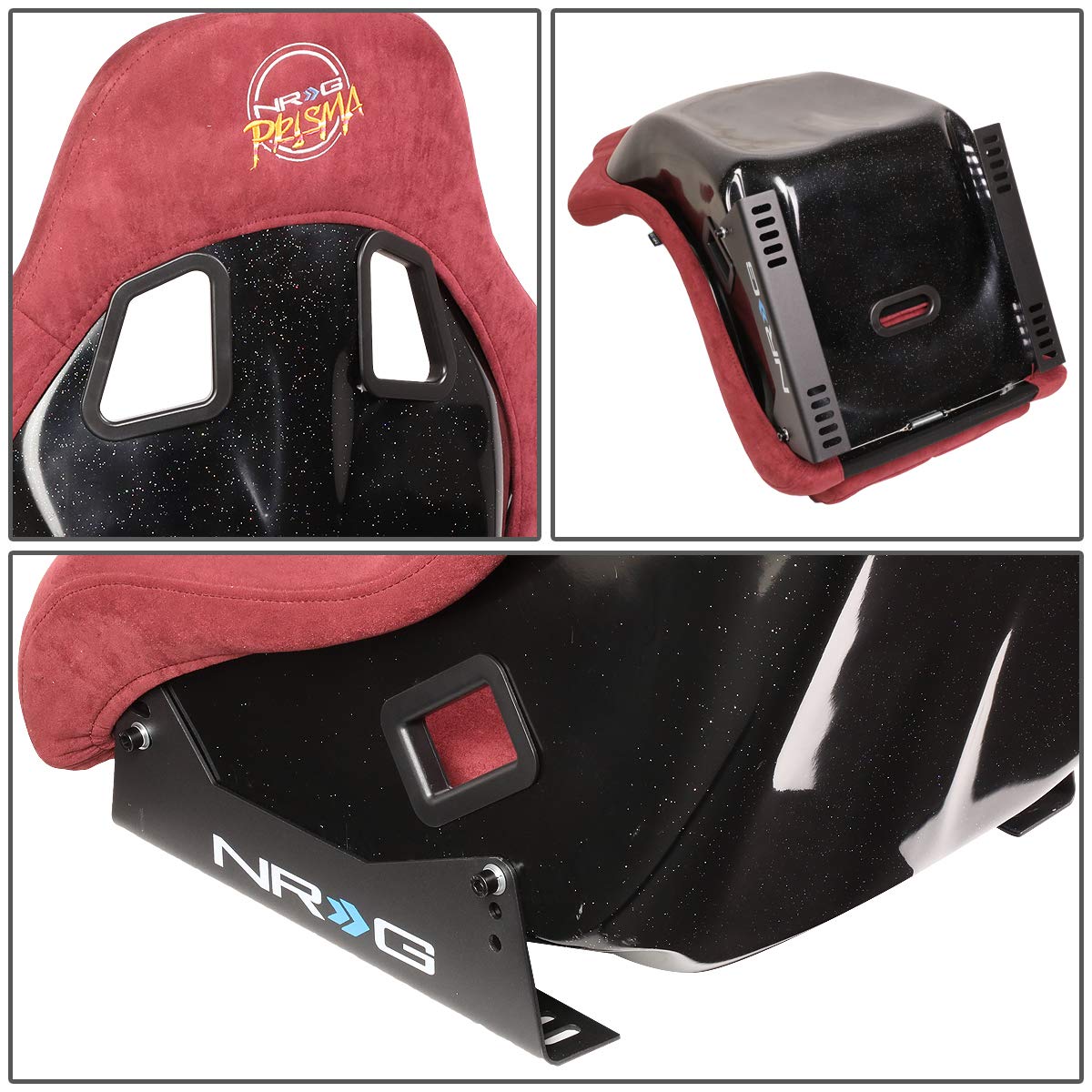NRG Innovations Universal Fixed Back NRG-FRP-303MAR-PRISMA Bucket Racing Seat for 5-Point Harnesses, Size M, Maroon Alcantara Material, 22" W X 34" H X 16" D