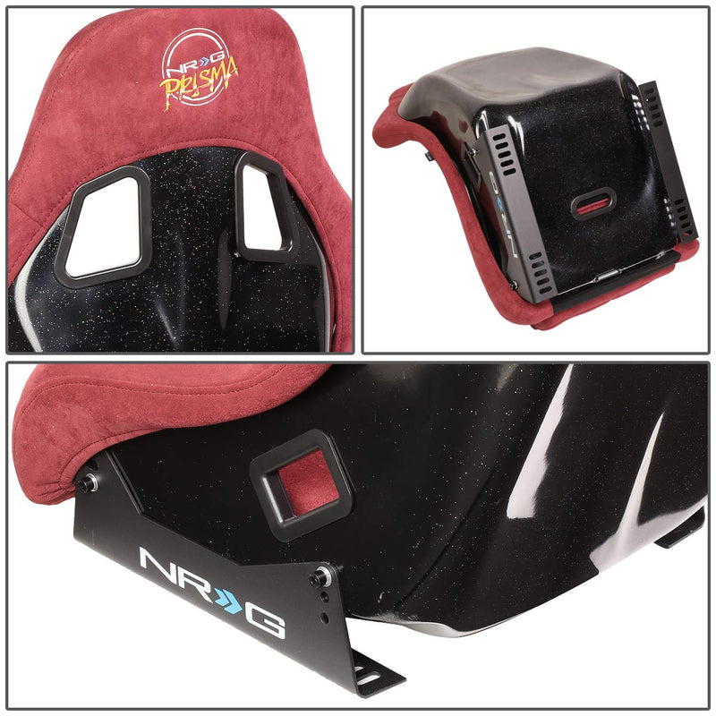 NRG Innovations Universal Fixed Back NRG-FRP-303MAR-PRISMA Bucket Racing Seat for 5-Point Harnesses, Size M, Maroon Alcantara Material, 22" W X 34" H X 16" D