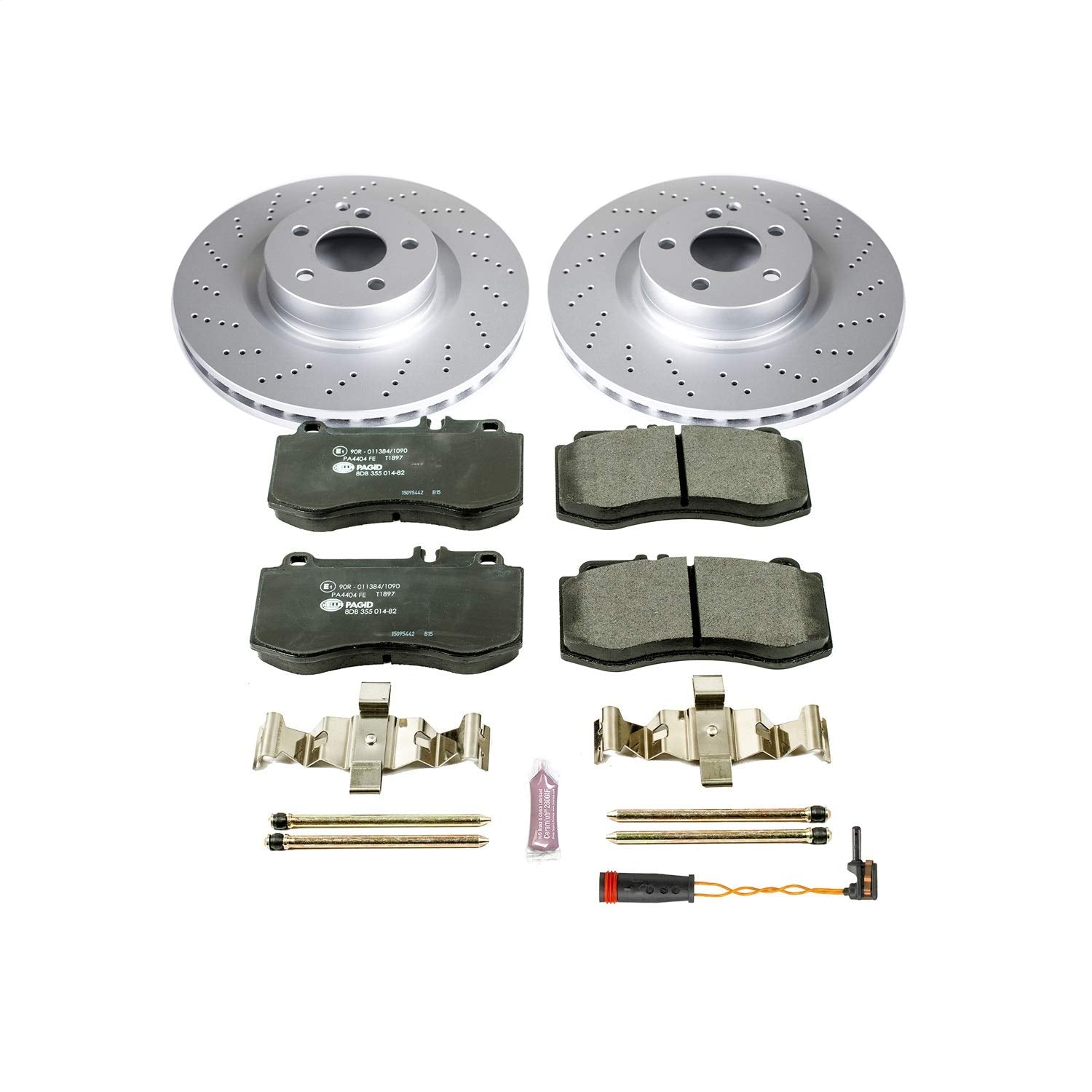 Power Stop ESK6640 Euro-Stop Front Brake Kit and 1 Front Sensor Wire For Mercedes-Benz E550 2010-2011 [Model Specific]