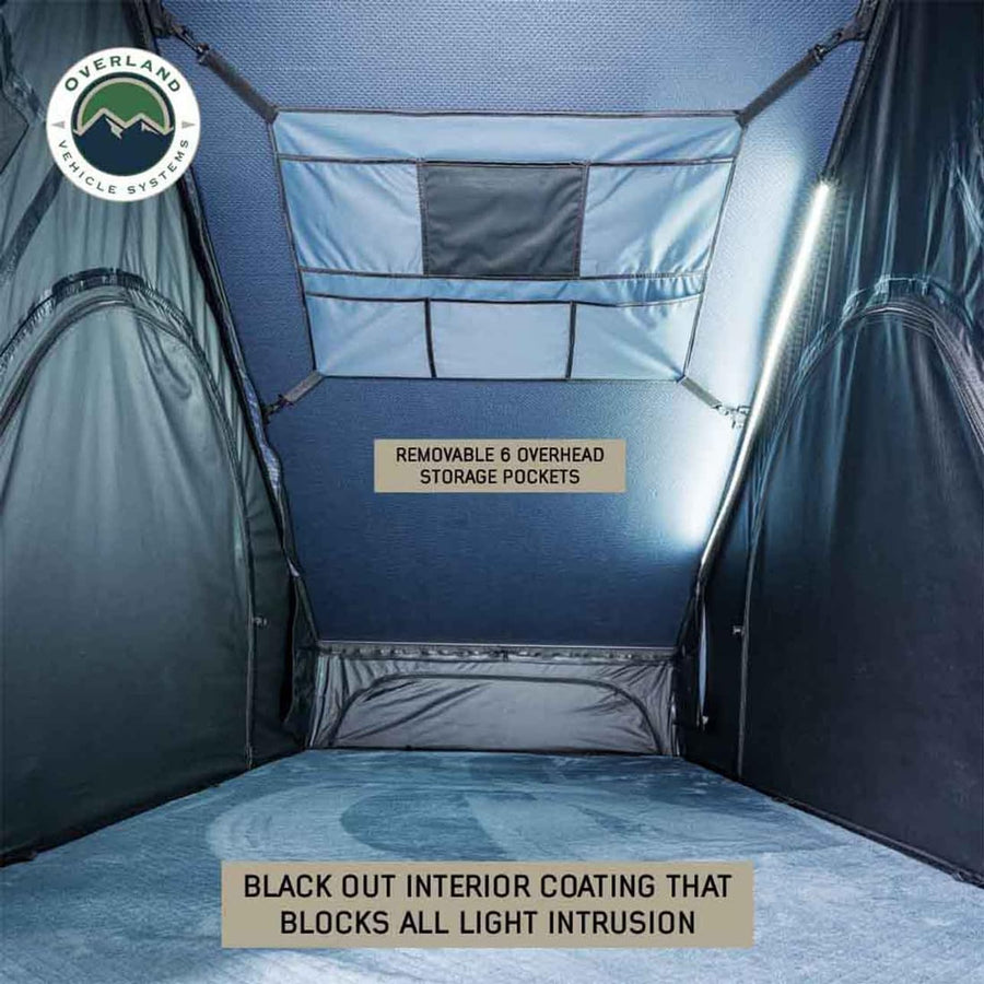 XD Lhotse - Overland Vehicle Systems - Clamshell Aluminum Roof Top Tent, 2 Person, Grey Body & Black Rainfly