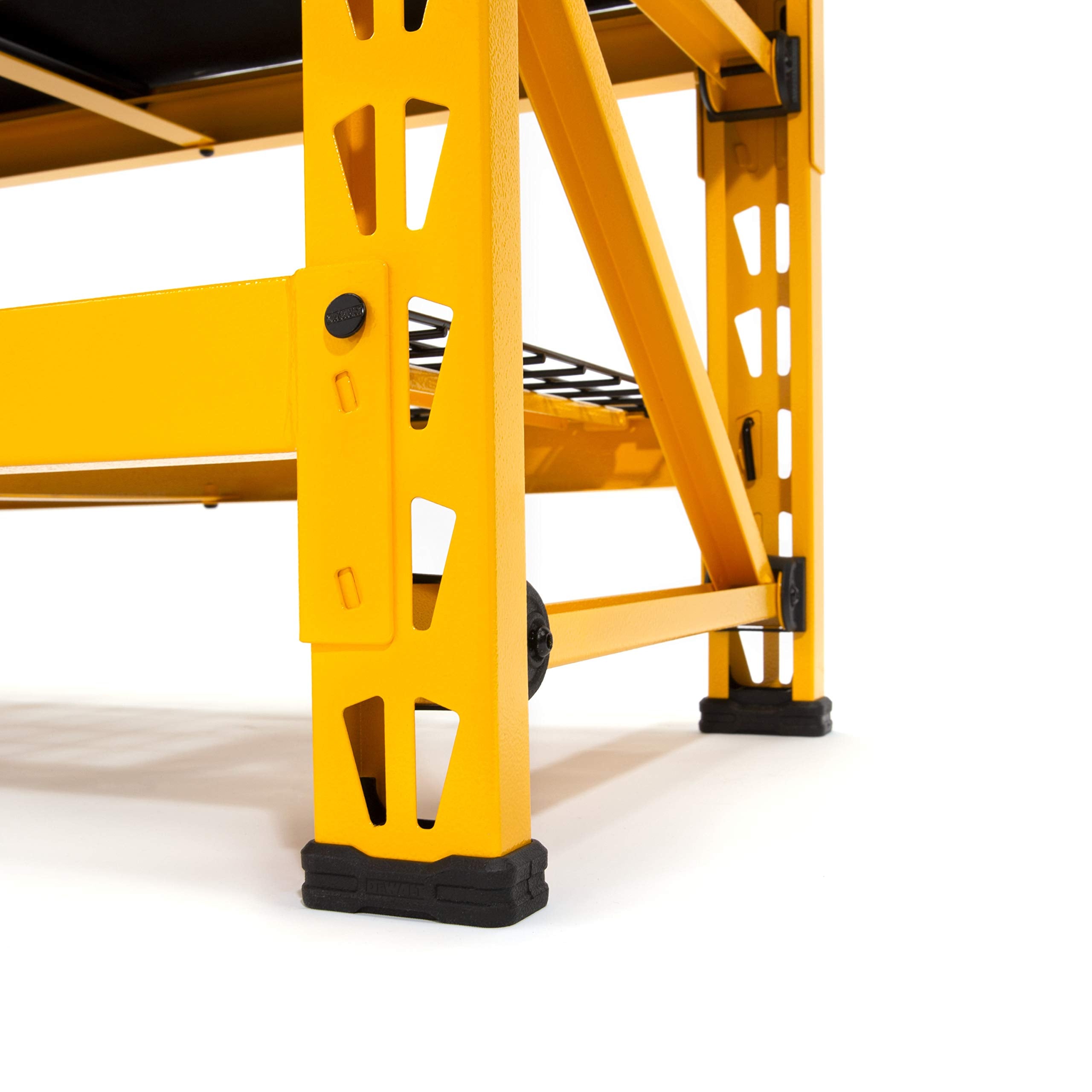 DEWALT Bench Garage with Wire Grid Storage Shelf, Rip-Resistant Foam-Padded Vinyl Seat, 1000-lb Capacity Bench Top, 1500-lb Capacity Shelf, Steel Frame