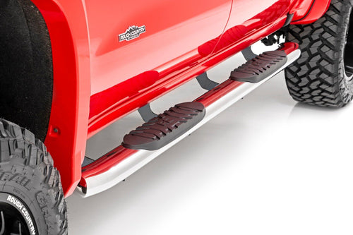 Rough Country Oval Stainless Steel Nerf Steps for Chevy Silverado & GMC Sierra 1500/2500HD/3500HD (2019-2026) Crew Cab - OEM Style Rails with Built-in Side Steps