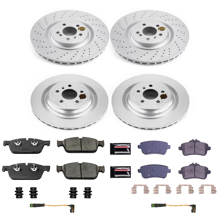 Z23 Power Stop CRK7622 Coated Brake Rotors & Front and Rear Carbon Ceramic Rotor Kit Pads