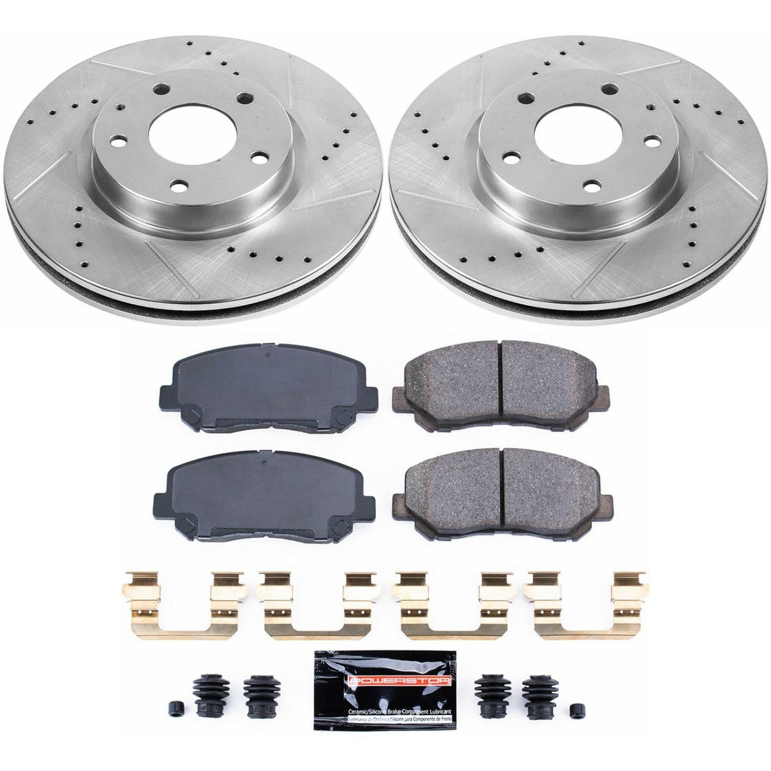 Power Stop K6967 Z23 Carbon Fiber Brake Pads with Drilled & Slotted Brake Rotors Kit For Mazda CX-5 2013-2015 [Model Specific]