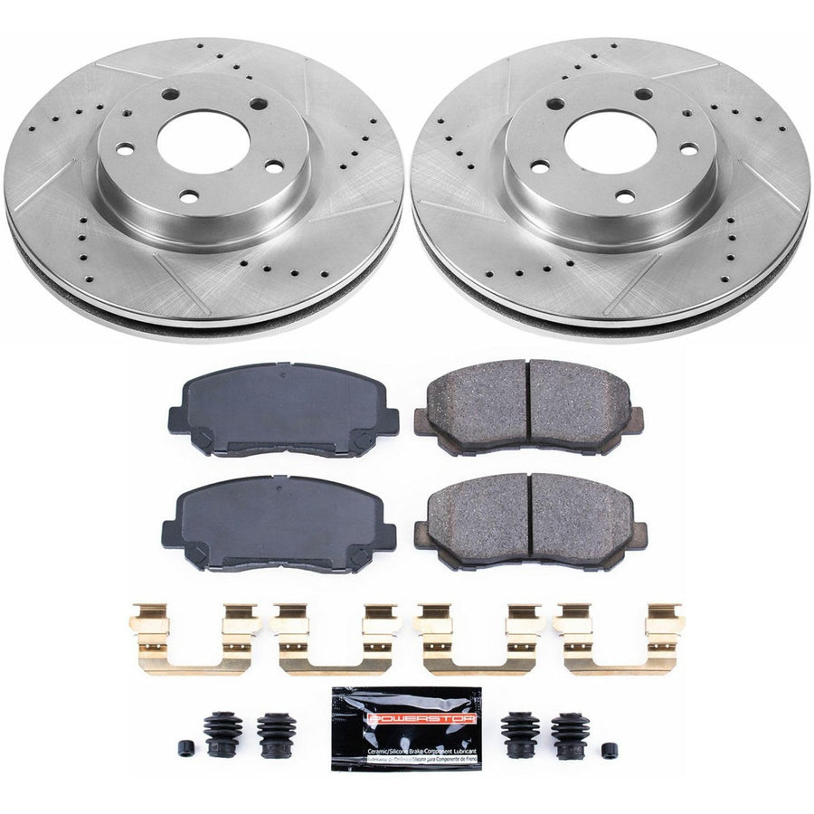 Power Stop K6967 Z23 Carbon Fiber Brake Pads with Drilled & Slotted Brake Rotors Kit For Mazda CX-5 2013-2015 [Model Specific]
