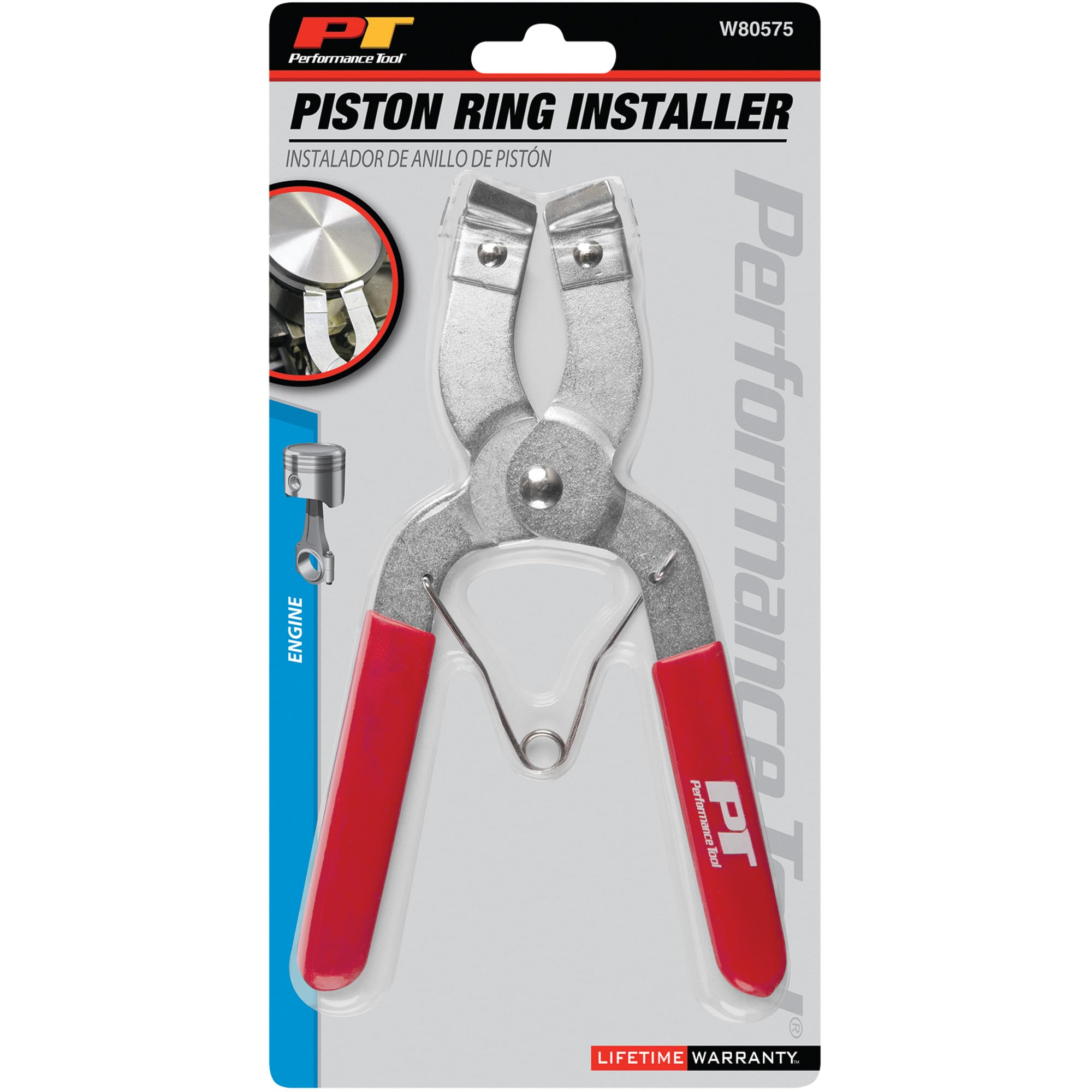 W80575 Performance Tool Piston Ring Compressor Pliers - Installs and Removes Rings 3/64-Inch through 1/4-Inch - Comfortable Vinyl Grip Handles
