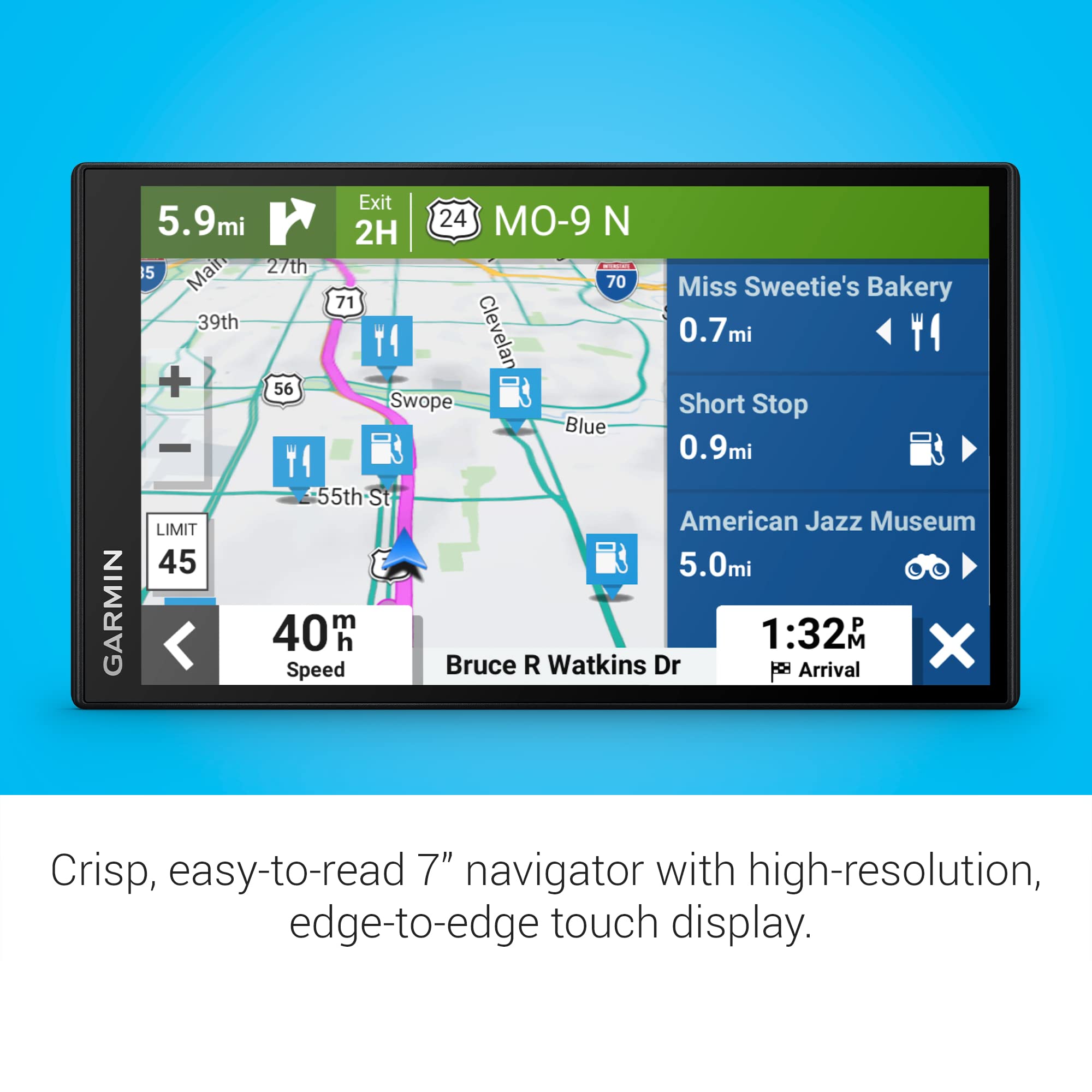 DriveSmart Garmin 76, 7-inch Car GPS Navigator with Bright, Crisp High-Resolution Maps and Garmin Voice Assist