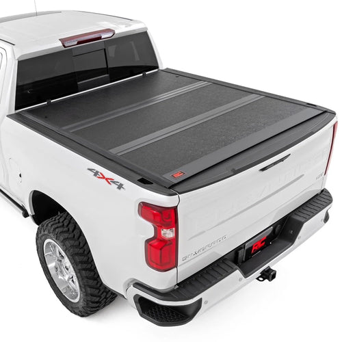 Low-Profile Rough Country Hard Tri-Fold Tonneau Cover for Chevy Silverado & GMC Sierra 1500 (2019-2026) - Aluminum Truck Bed Cover, Fits 6'7 Bed