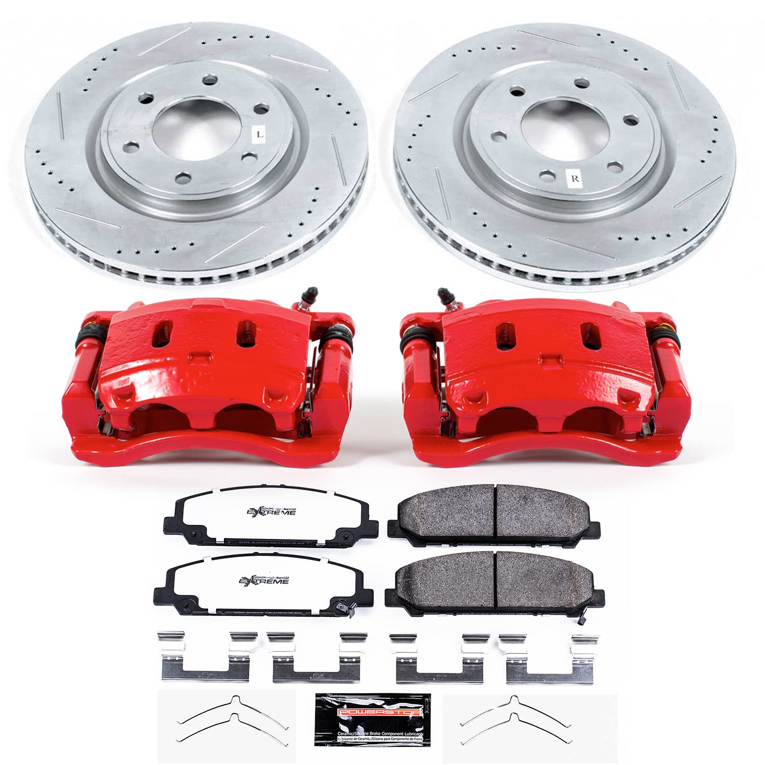 Power Stop Front KC6321-36 Z36 Truck & Tow Brake Pad and Rotor Kit with Red Powder Coated Calipers