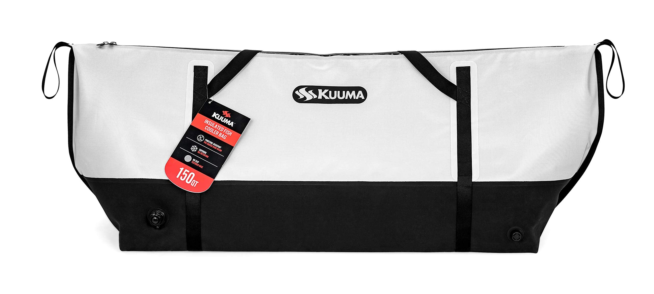 150 Quart Kuuma Heavy Duty Insulated Fish Bag with Drain Plug- Keeps Your Fish Cool and Fresh (50182), White/Black