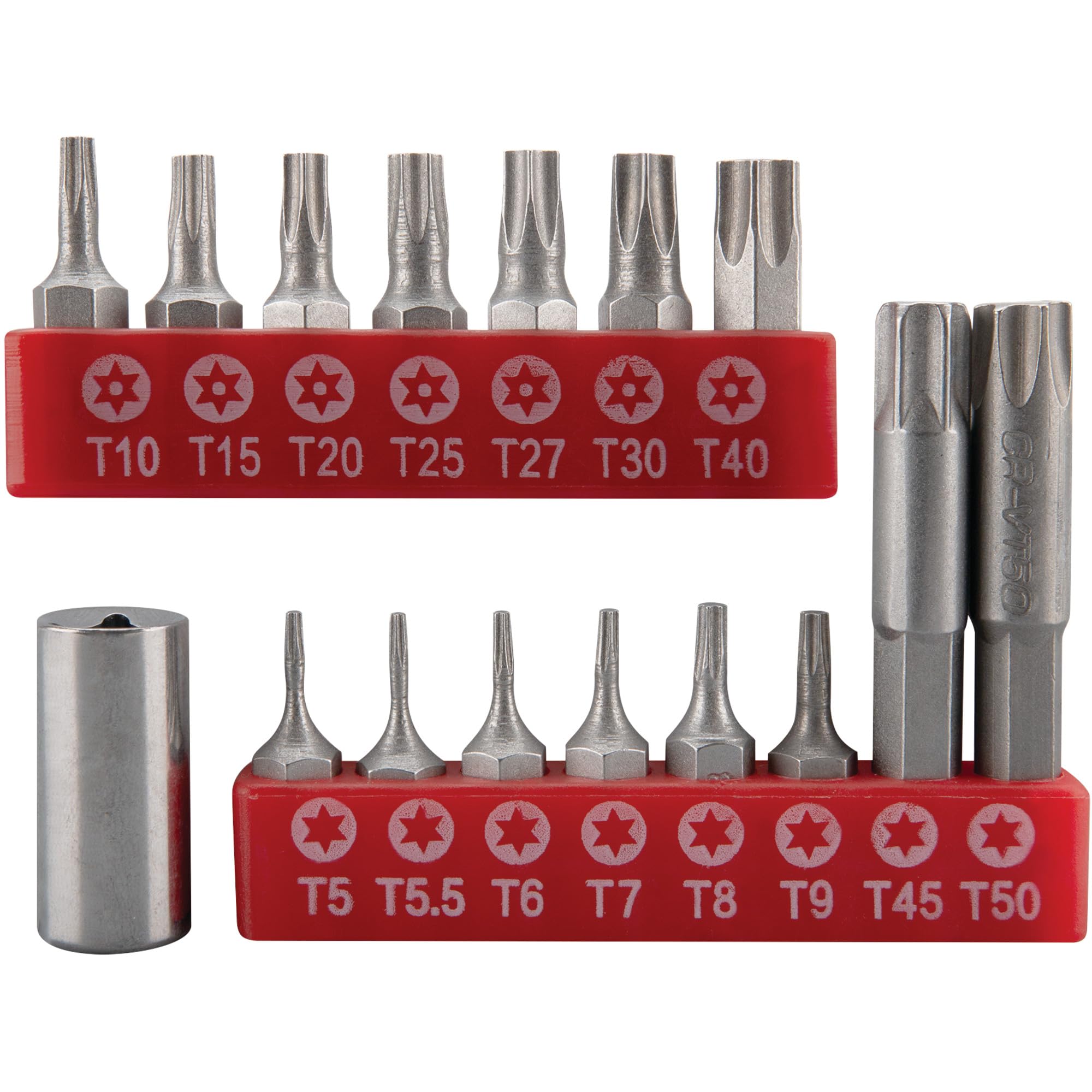 1-Inch and 2-Inch Performance Tool 1416 Torx Bit Set with Sizes T5-T50, Made of Durable CR-V Steel for Long-lasting Use