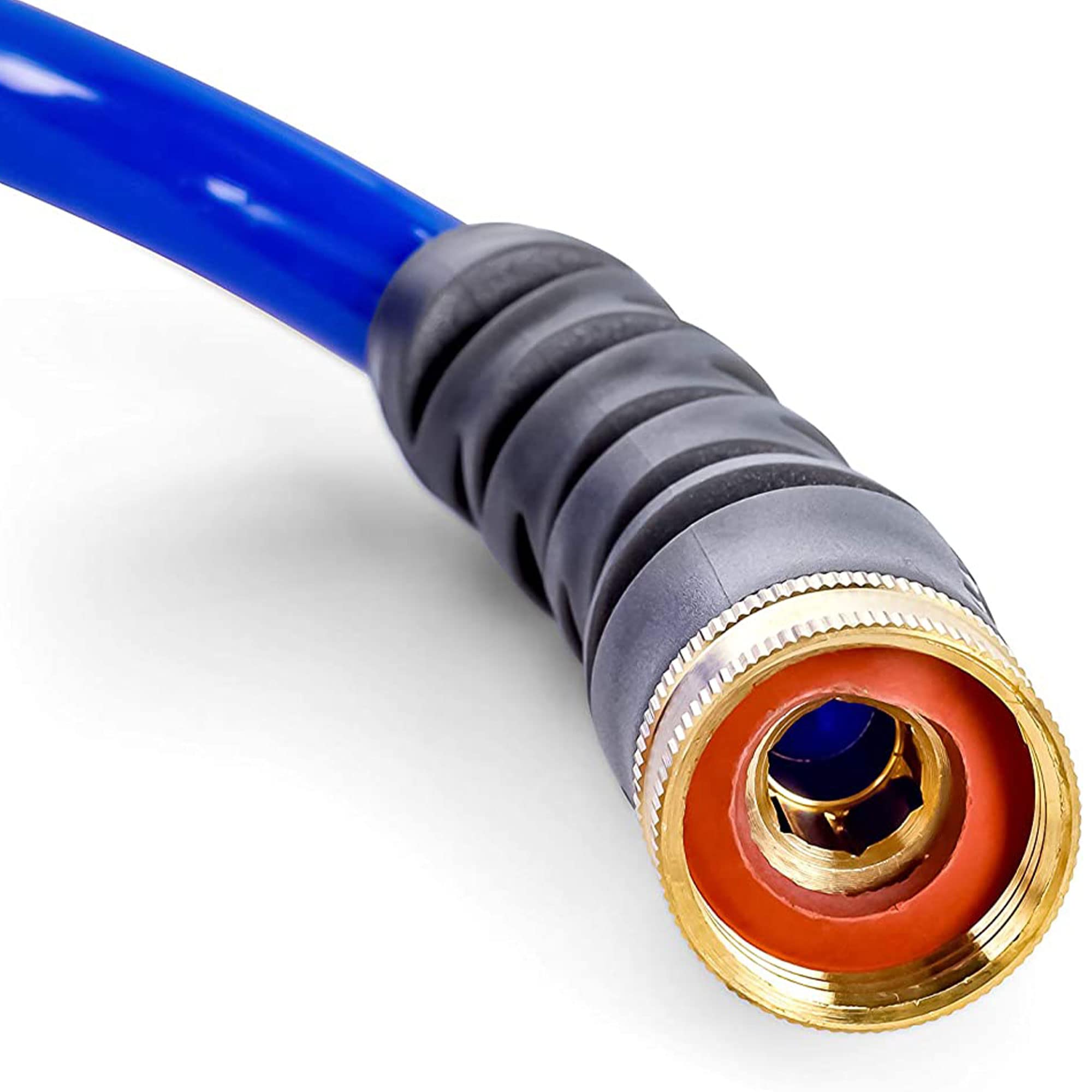 20’ Coiled Water Hose Camco | Rust Resistant with Brass Fittings | Features a 1/2-inch ID (41983), Blue