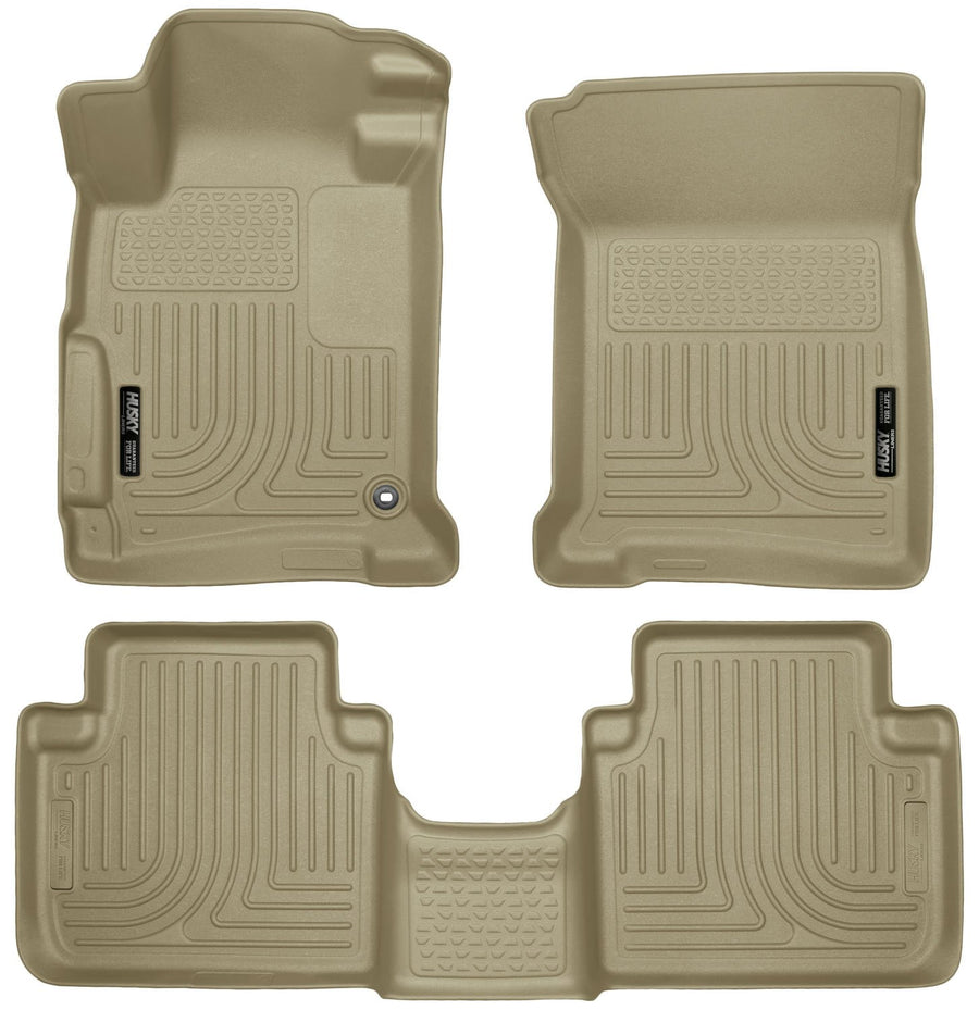 Weatherbeater Husky Liners Floor Mats | Fits 2013-2017 Honda Accord Sedan | Front & 2nd Row, 3-pc Tan - 98483