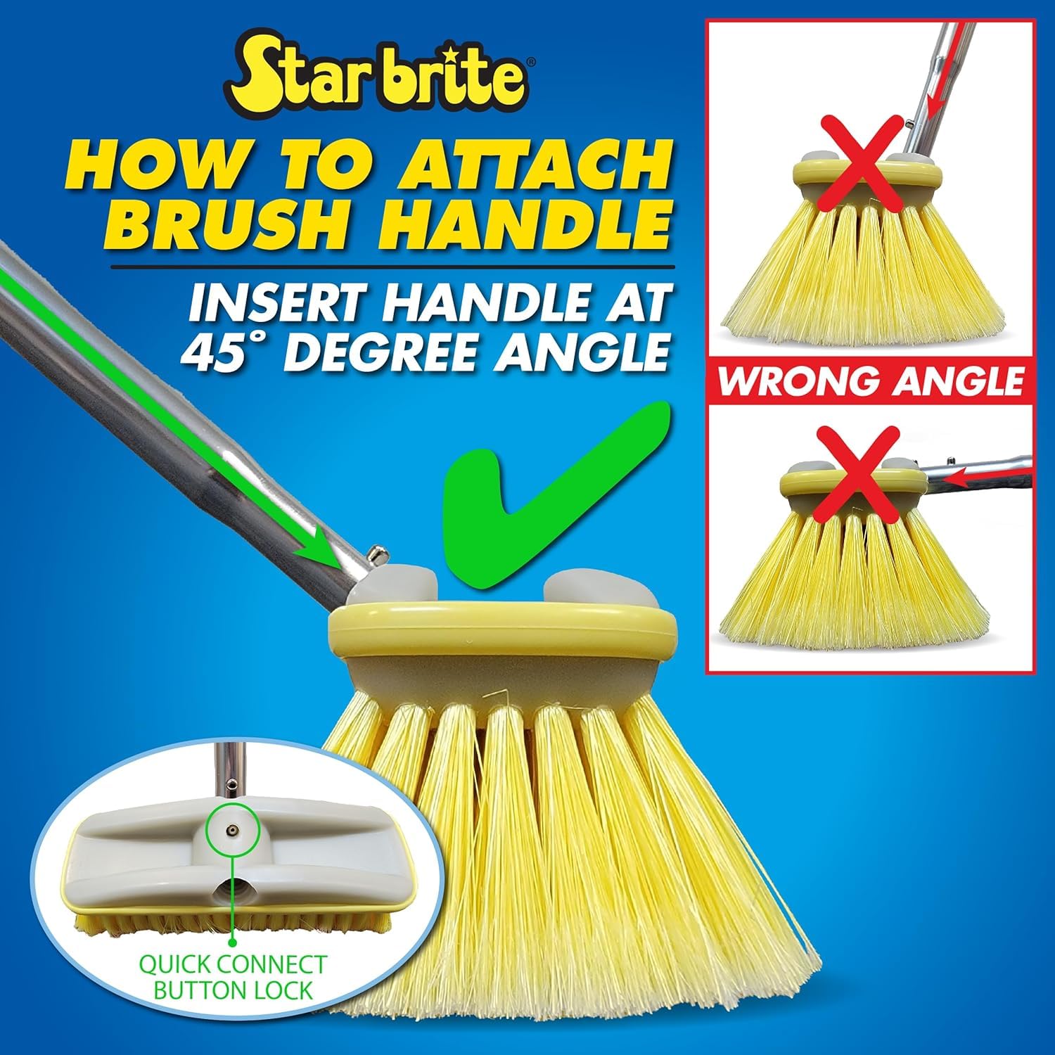 Deluxe STAR BRITE Telescoping Deck Brush Kit - Extendable Aircraft-Grade Aluminum Handle, Medium Multipurpose Bristles, Floats if Dropped, Ergonomic Design, Multi-Surface Cleaning - Blue (040192)