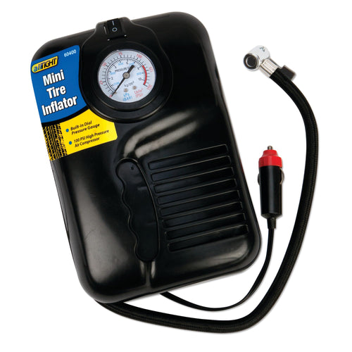 12-Volt Performance Tool Portable Mini Tire Inflator with Built-In Pressure Gauge and LED Light for Cars, SUVs, Bikes, and Motorcycles