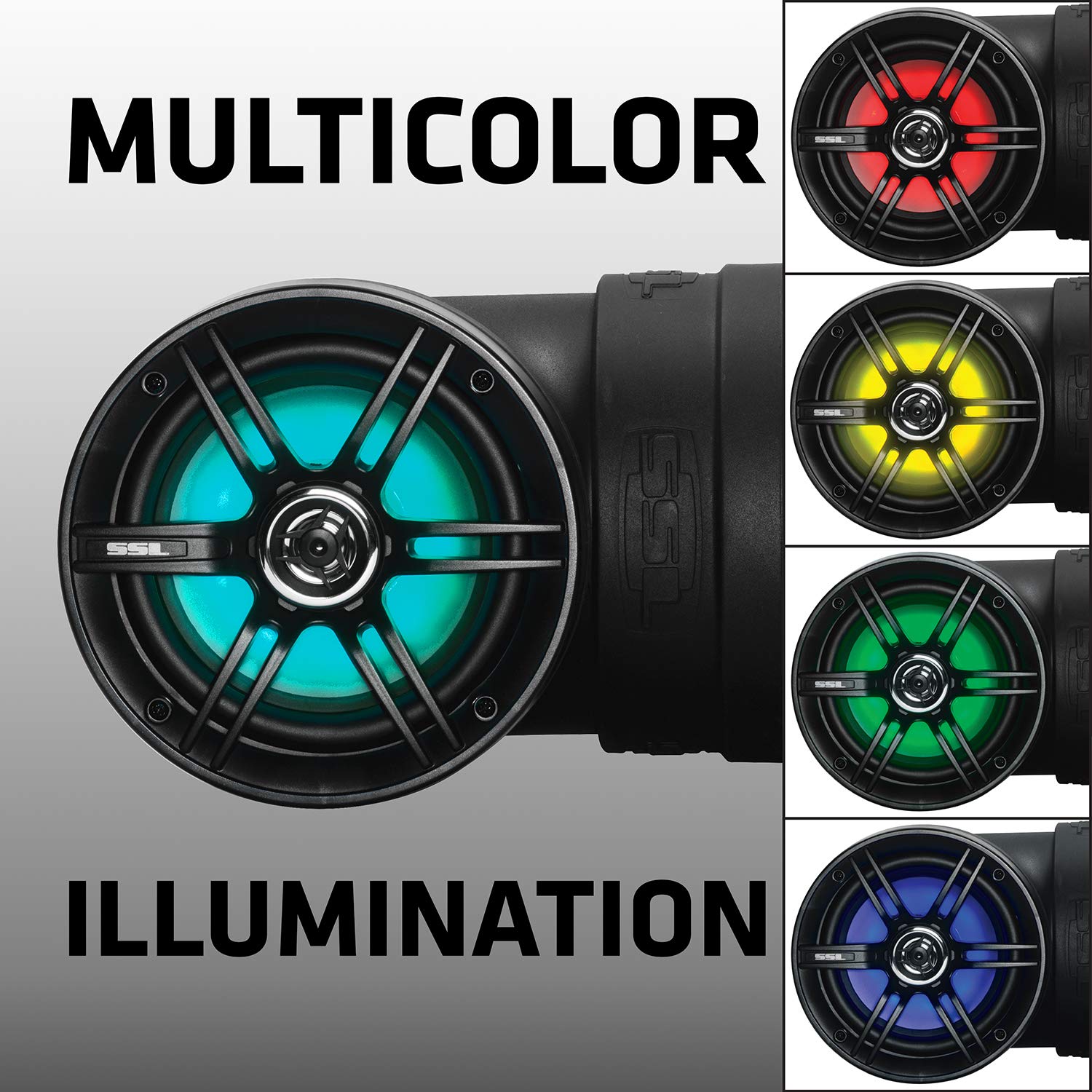Sound Storm Laboratories ATV UTV BTB6L Sound System - 6.5 Inch Speakers, 1 Inch Tweeters, Full Range, IPX5 Weatherproof, Bluetooth, Built-in Amplifier, Multicolor Illumination, Golf Cart Compatible