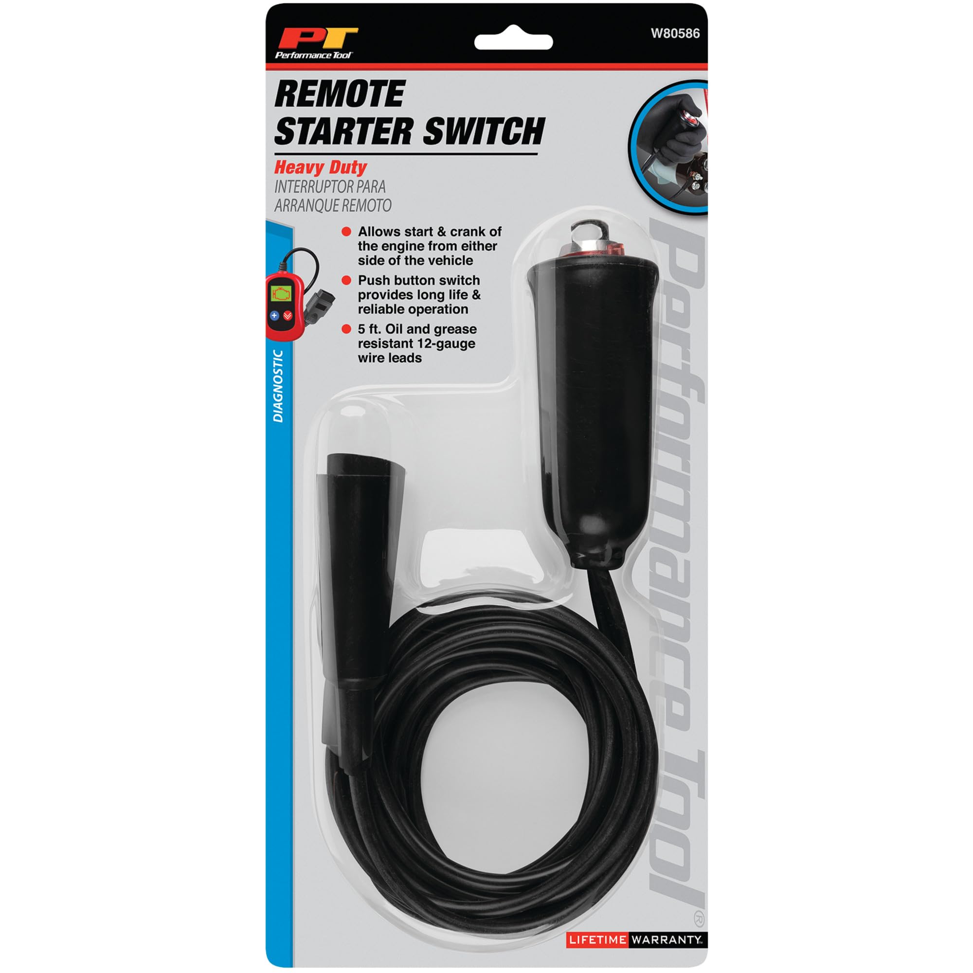 Heavy Duty Performance Tool W80586 Remote Starter for Car and Truck Engines with Push-Button Switch and 5-ft Wire Leads , Black