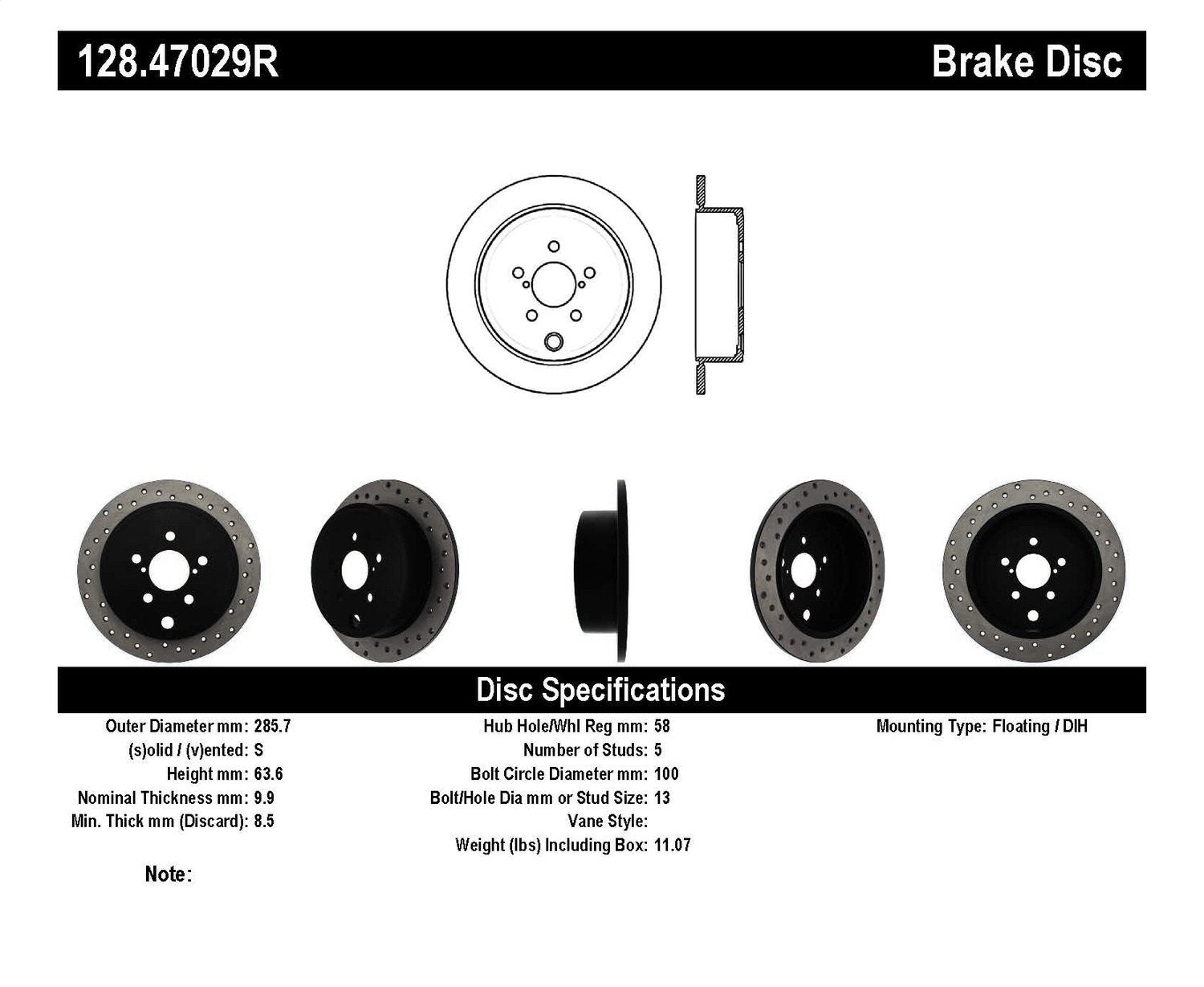 StopTech Sport 128.47029R Cross Drilled Brake Rotor (Rear Right), 1 Pack