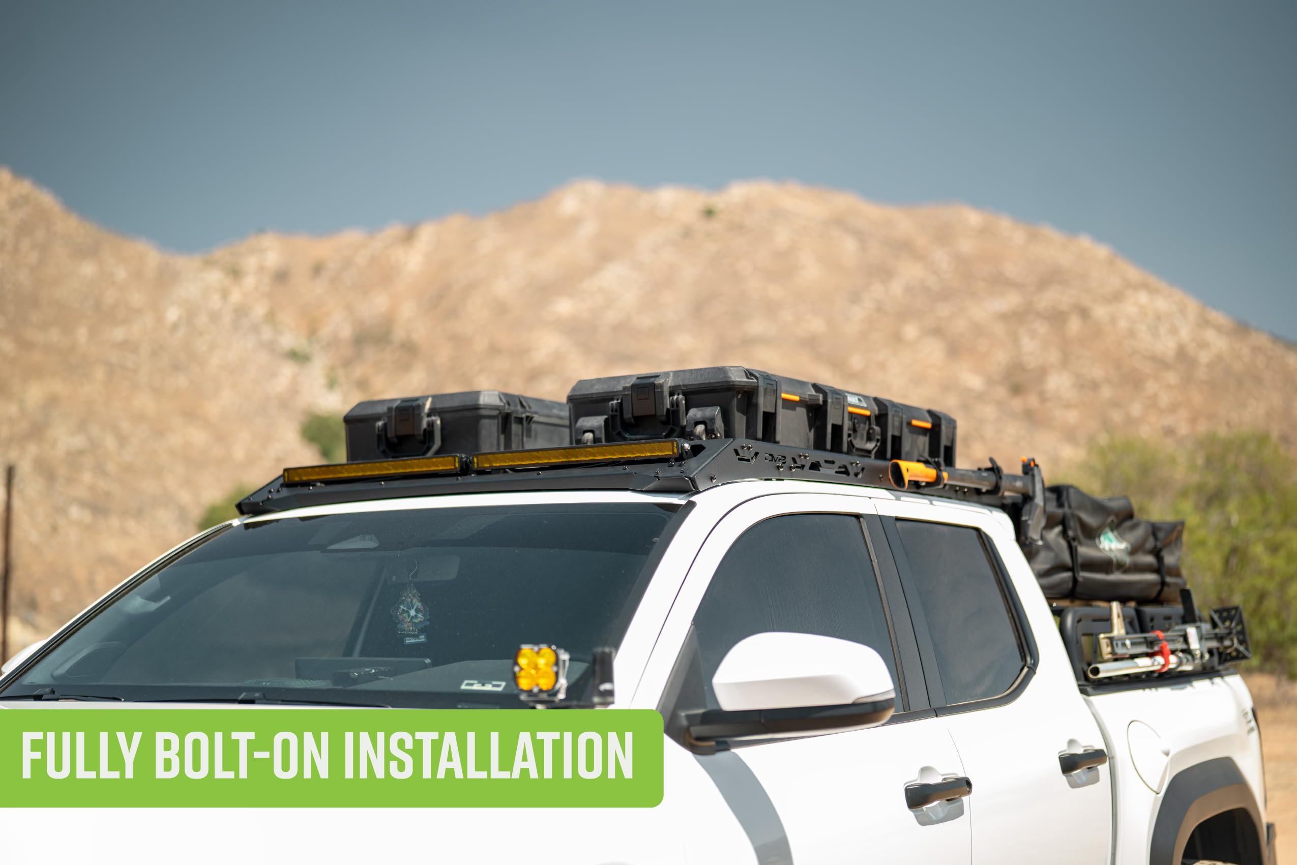 Light Mount Front for DV8 Offroad Roof Rack for 2024-2025 Toyota Tacoma Double Cab | Low-Profile Design | Runs (2) 20" Light Bars, (1) 40" Light Bar, or (10) 3" Pod Lights | Fully Bolt-On Installation