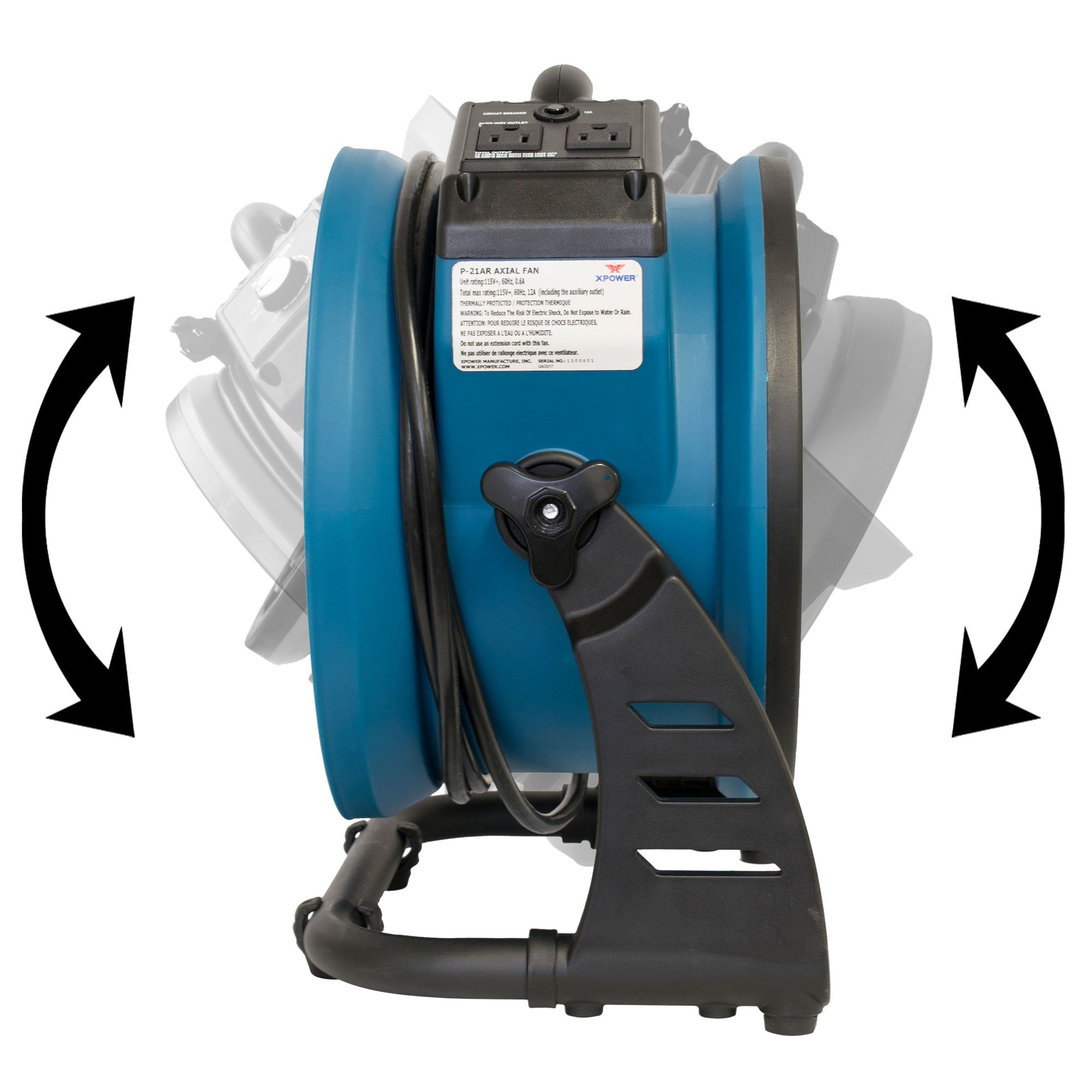 P-21AR XPOWER 11" Diameter Industrial High Velocity Axial Air Mover/Carpet Dryer/Floor Fan/Utility Blower 1100 CFM, 0.6 Amps