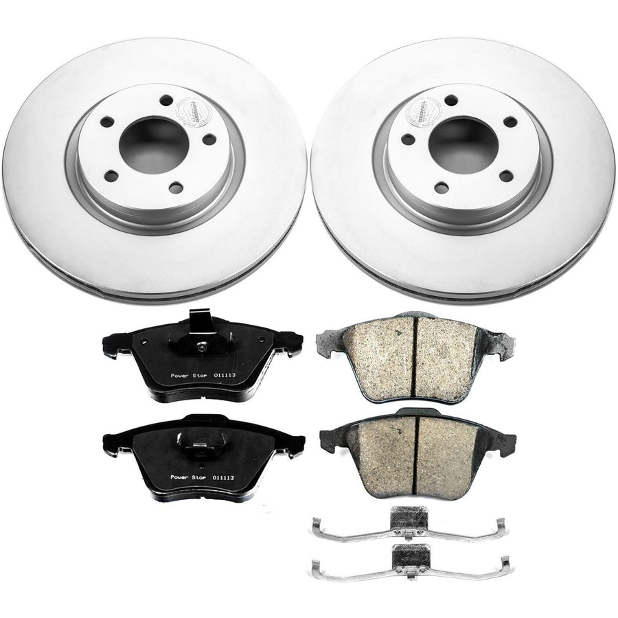 Coated Brake Rotor and Ceramic Brake Pads Power Stop CRK5279- Front For Mazda 3 2007-2013 [Model Specific]