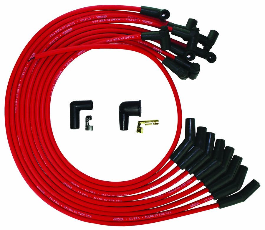 Moroso Ultra Series Red Spark Plug Wires for 351W Small Block Ford, 135 Degree Plug Ends, HEI Distributor