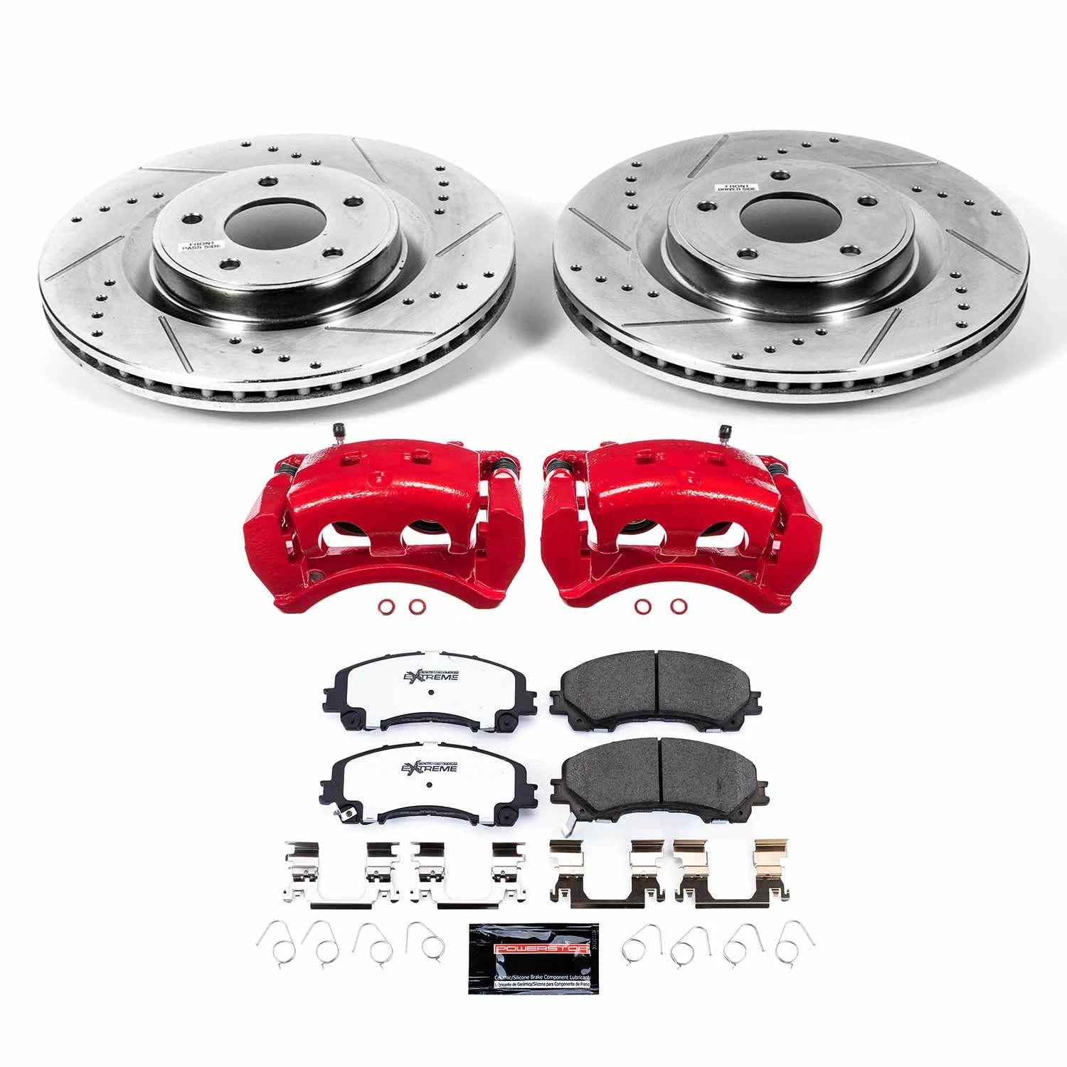 Power Stop Z26 KC6944-26 Front Caliper Kit-Drilled/Slotted Rotors, Carbon Ceramic Brake Pads, Calipers For INFINITI Q50, INFINITI Q60, INFINITI QX50, Niss [Model Specific]