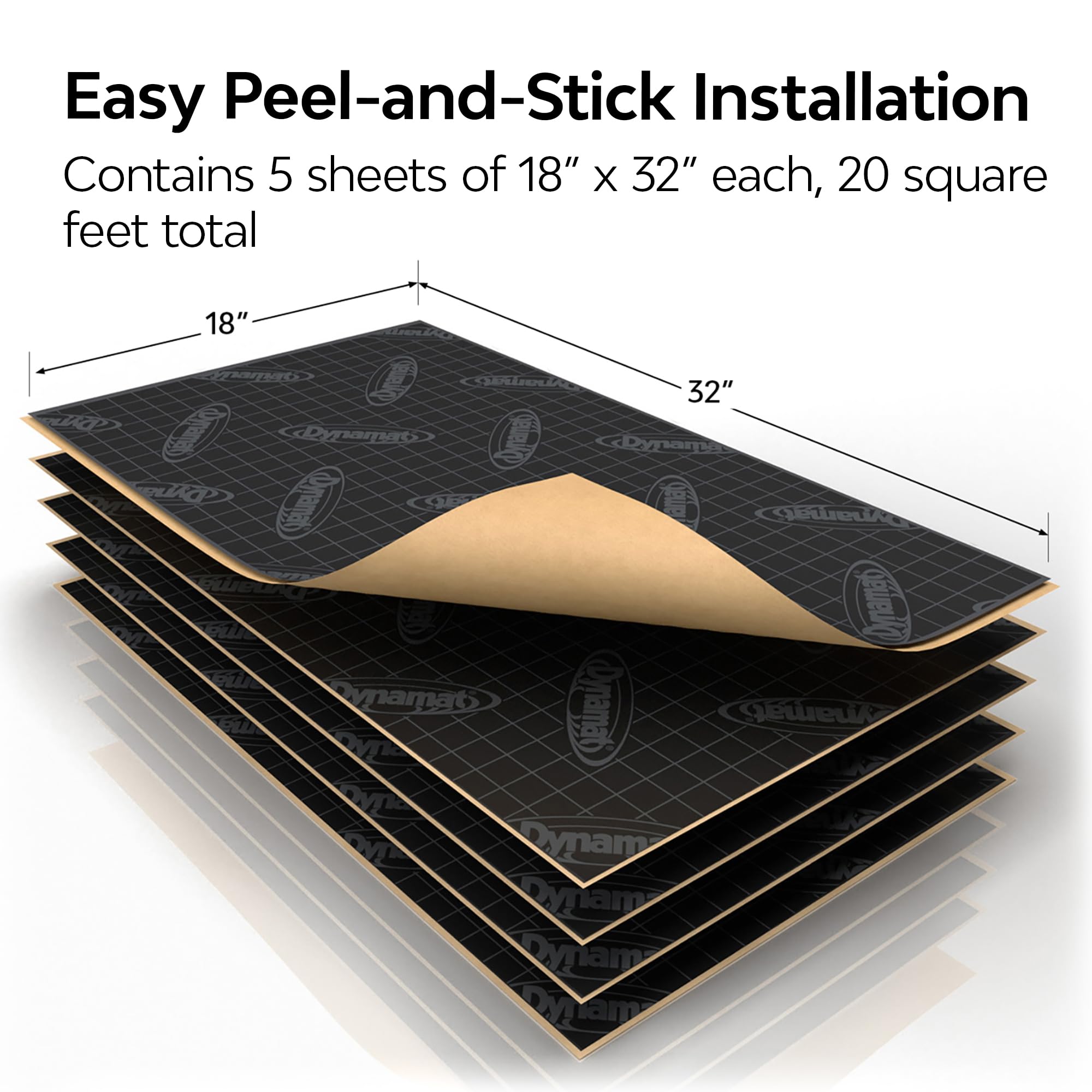 Dynamat Xtreme Car Insulation Sound Deadening Trunk Kit 19405 – Pre Cut Noise Dampening to Help Your Subwoofer Perform – Easy Self Adhesive Install – Made in USA – 5 Sheets 18”x32”, 20 sq ft total