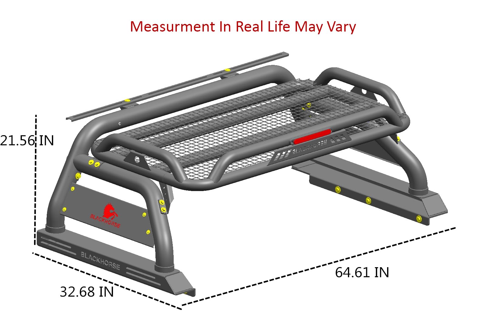 Atlas Black Horse Roll Bar Incl. Set of 5.3" Dia.LED Lights w/Red Trim Rings Compatible with 2015-2024 Chevrolet Colorado|2015-2024 GMC Canyon-ATRB5BK-PLFR