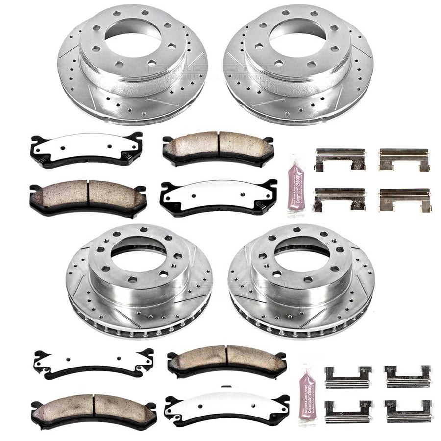 Power Stop Brake Kit Front and Rear For 2001 2002 2003 Chevrolet Silverado 1500 HD - Truck & Tow Carbon Fiber Ceramic Pads & Drilled and Slotted Rotors Replacement, K2023-36