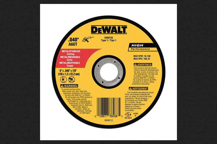 A60t 6" x .040" x 7/8" Metalthin Cutoff Wheel Type1 (115-DW8725) Category: Angle Grinder Parts and Accessories