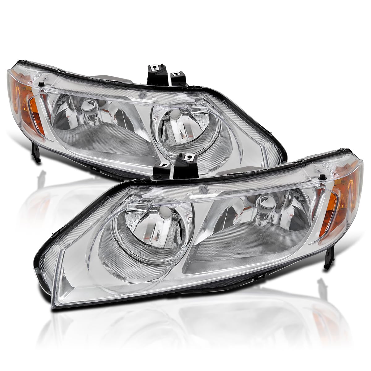 Chrome Headlights SPEC-D TUNING Compatible with 2006-2011 Honda Civic 4Dr Sedan