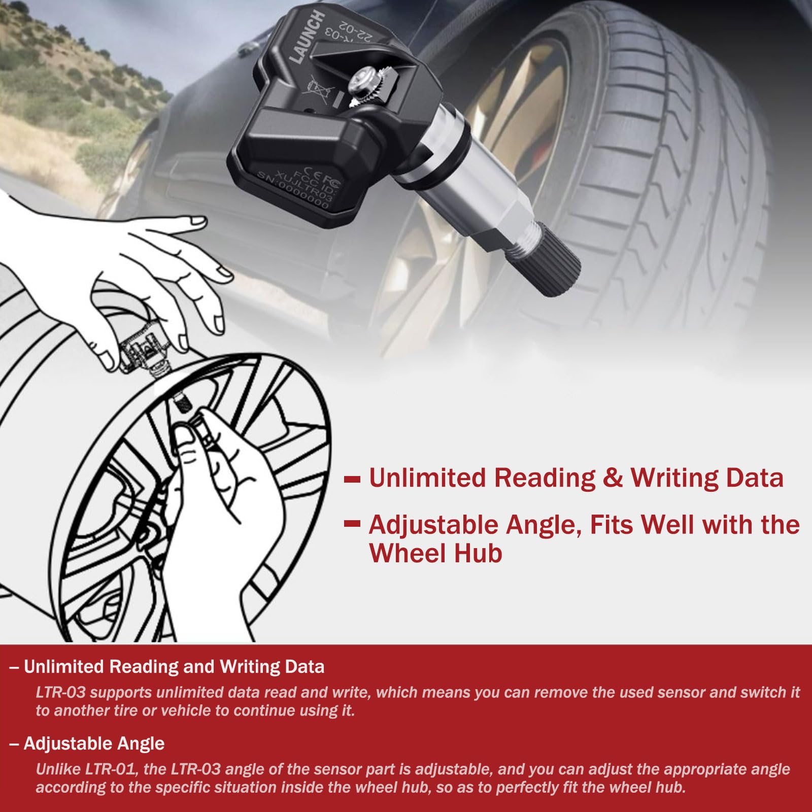 TPMS Sensor LAUNCH LTR-03 315MHz/433MHz Dual Frequency Screw-in Metal Tire Pressure Monitor System Programmable Replace OE-Sensor for LAUNCH TPMS Tool Update Version of LTR-01 - [Pack of 4]