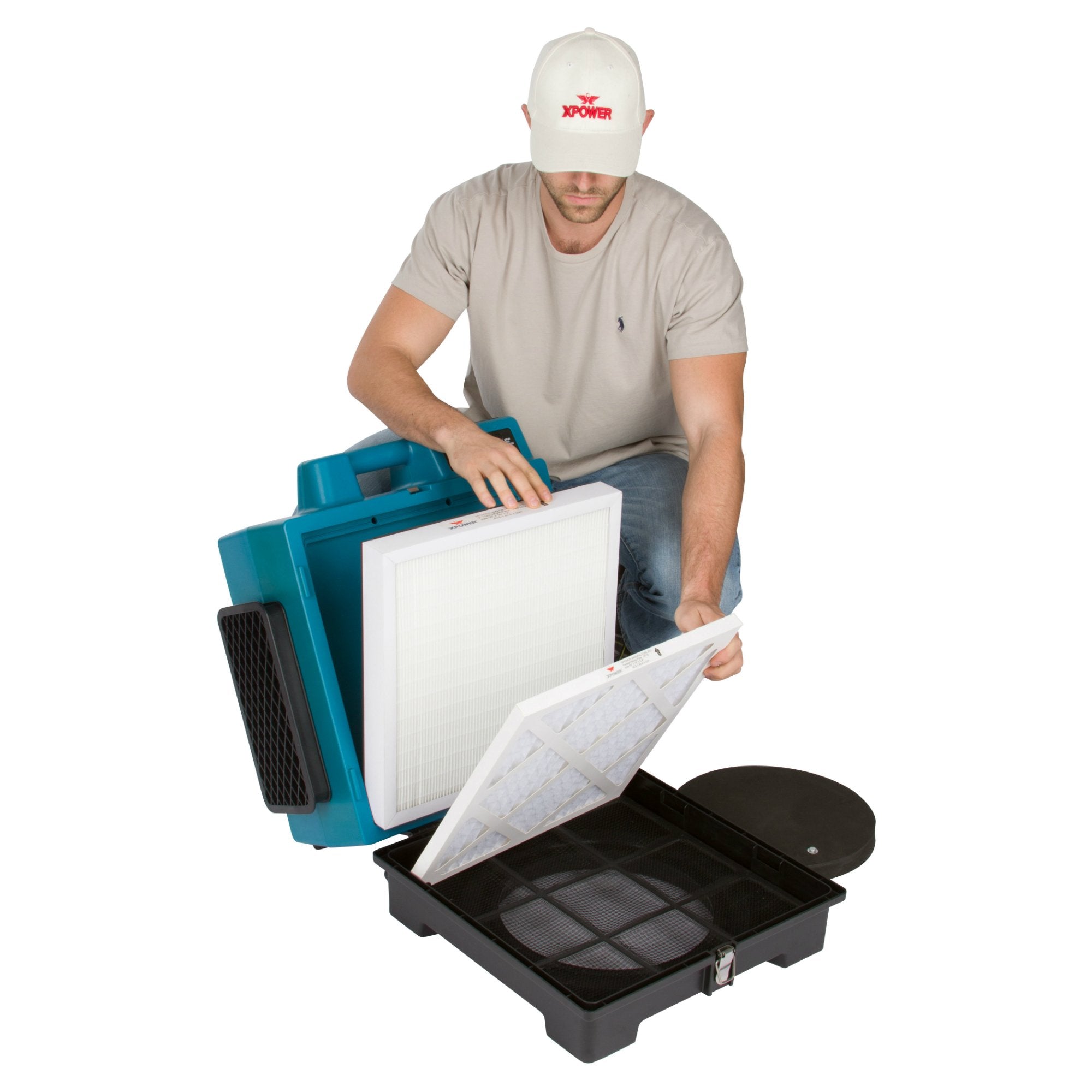 XPOWER 1/3HP X-2480A 550 CFM Air Scrubber - Professional 3-Stage HEPA Mini Air Scrubber with built in GFCI Power Outlets