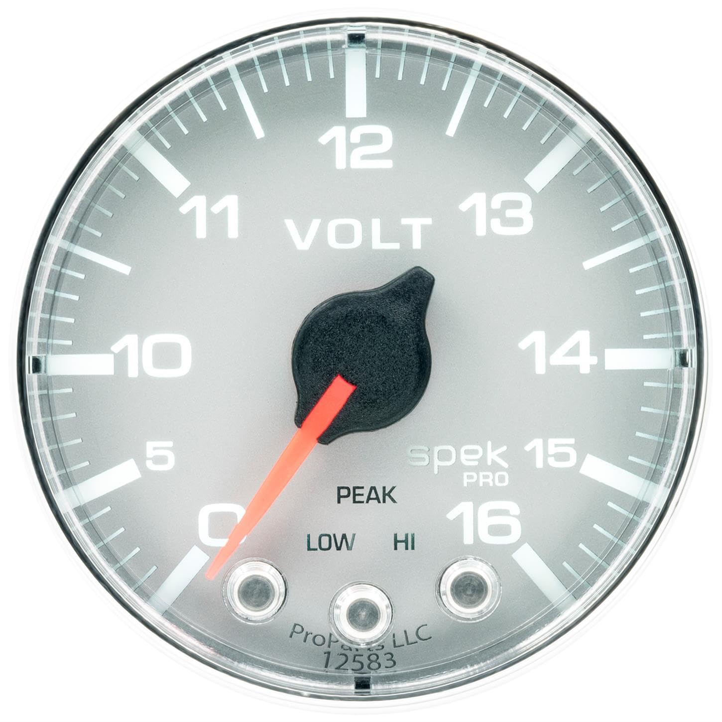 Gauge AUTO METER P344218 Voltmeter (Spek-Pro 2 1/16", 16V, Stepper Motorwith Peak & Warn, Slvr/Chrm, Spek-Pro)