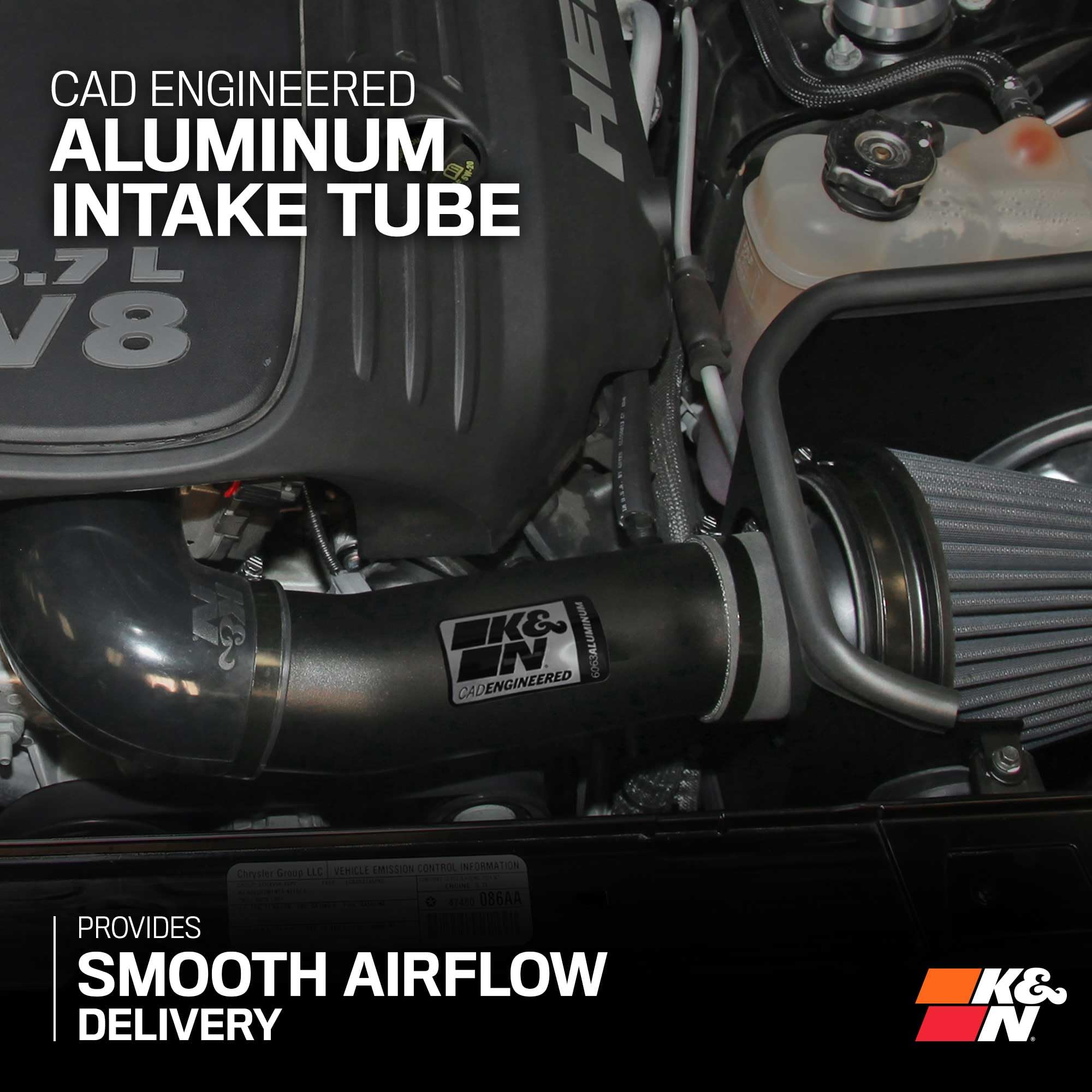 Cold Air Intake System K&N: Dry-Flow Air Filter, Increase Performance & Acceleration: Compatible with 2005-2023 CHRYSLER/DODGE, 300C, Challenger, Charger, Magnum, 71-1542