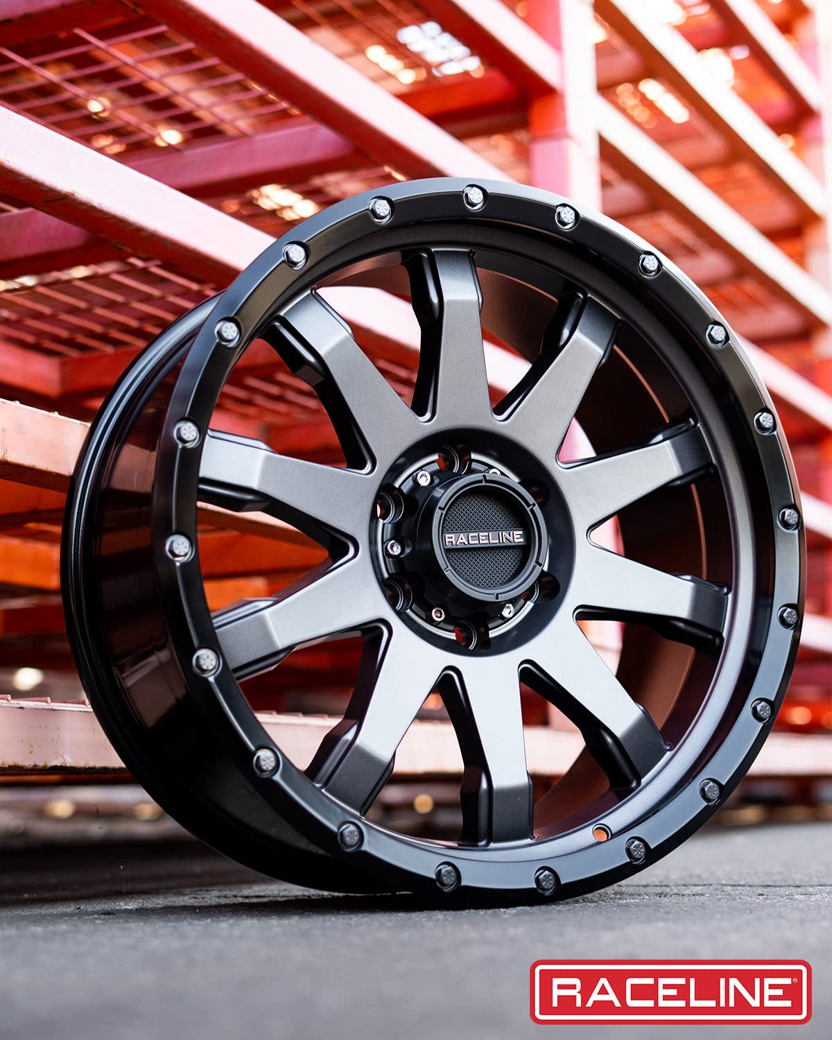 Gunmetal Raceline Wheels 934G CLUTCH Wheel 20X10"6X135 Bolt Pattern -19mm Offset/(4.75"B/S) 10 Spoke Aluminum Passenger Car Wheels, Full Size Replacement Gunmetal Car Rims