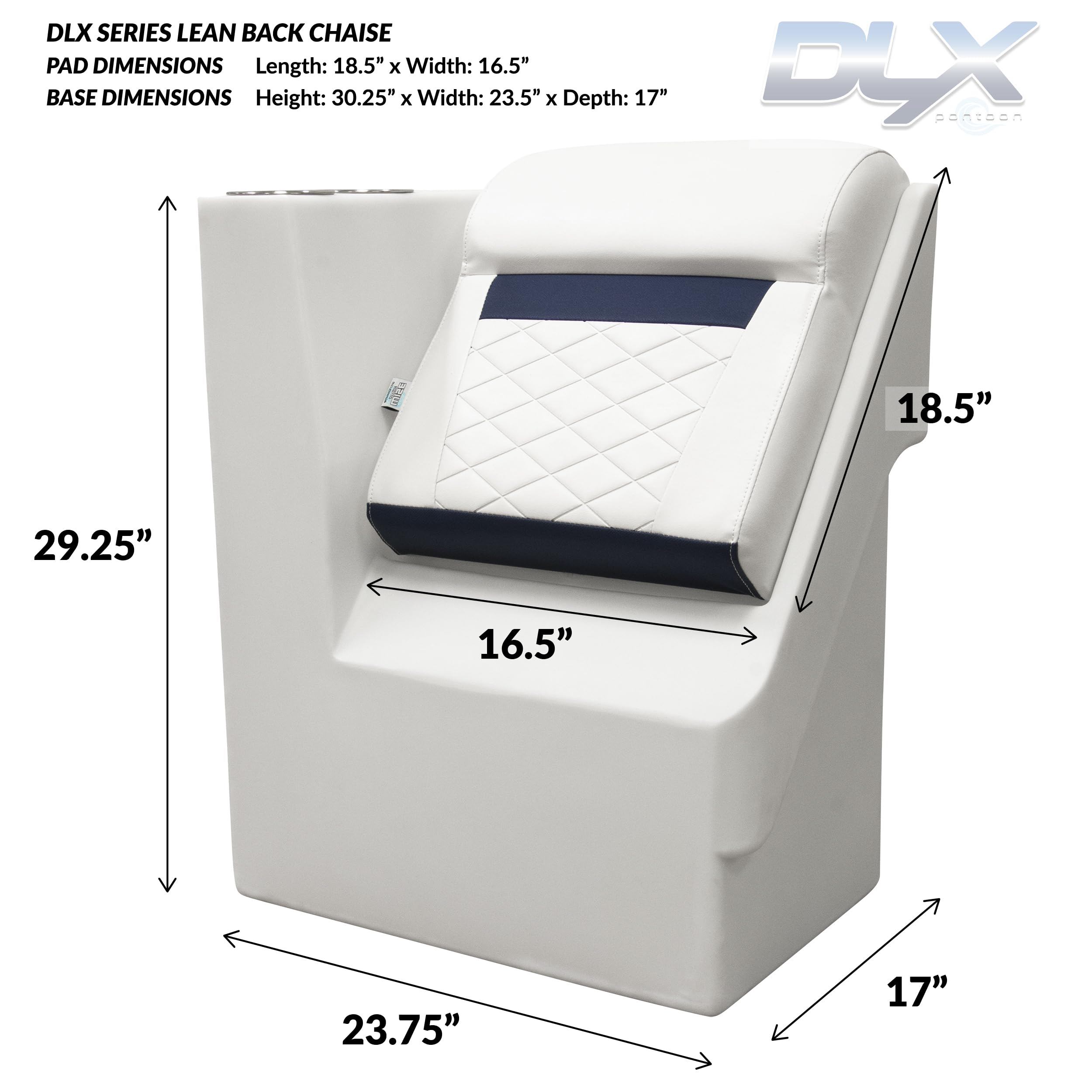 Wise DLX Series Pontoon Left Radius Lean Back Recliner - White/Mariner Blue DLX1305L-1904