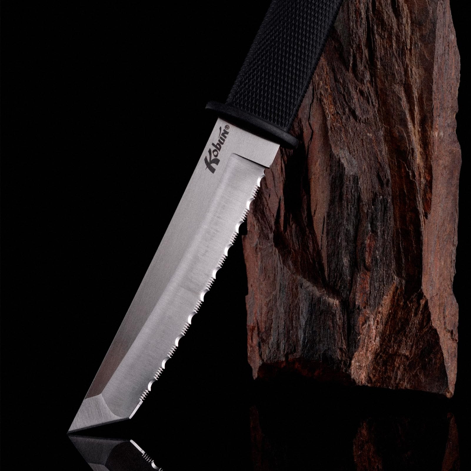 Cold Steel Serrated Kobun 5.5" Japanese AUS8A Stainless Steel American Tanto Shape Fixed Blade Tactical Hunting Knife, Ergonomic Kray-Ex Handle, Secure-Ex Sheath