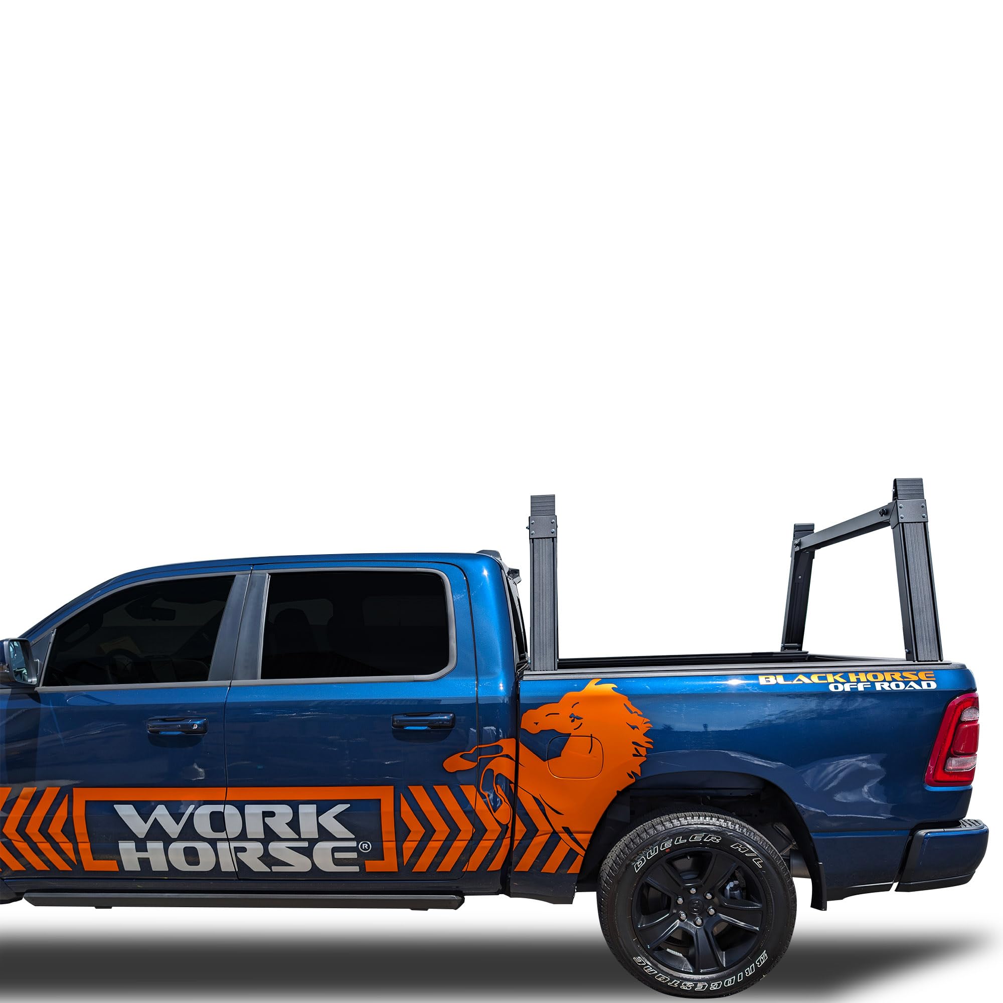Heavy Duty Black Horse Ladder Rack Base System 6.5' Bed Black Powder Coated Compatible with All 3/4-ton Trucks with 6.4ft to 6.7ft Bed Length Not Compatible with tonneau covers-CSURHD65B